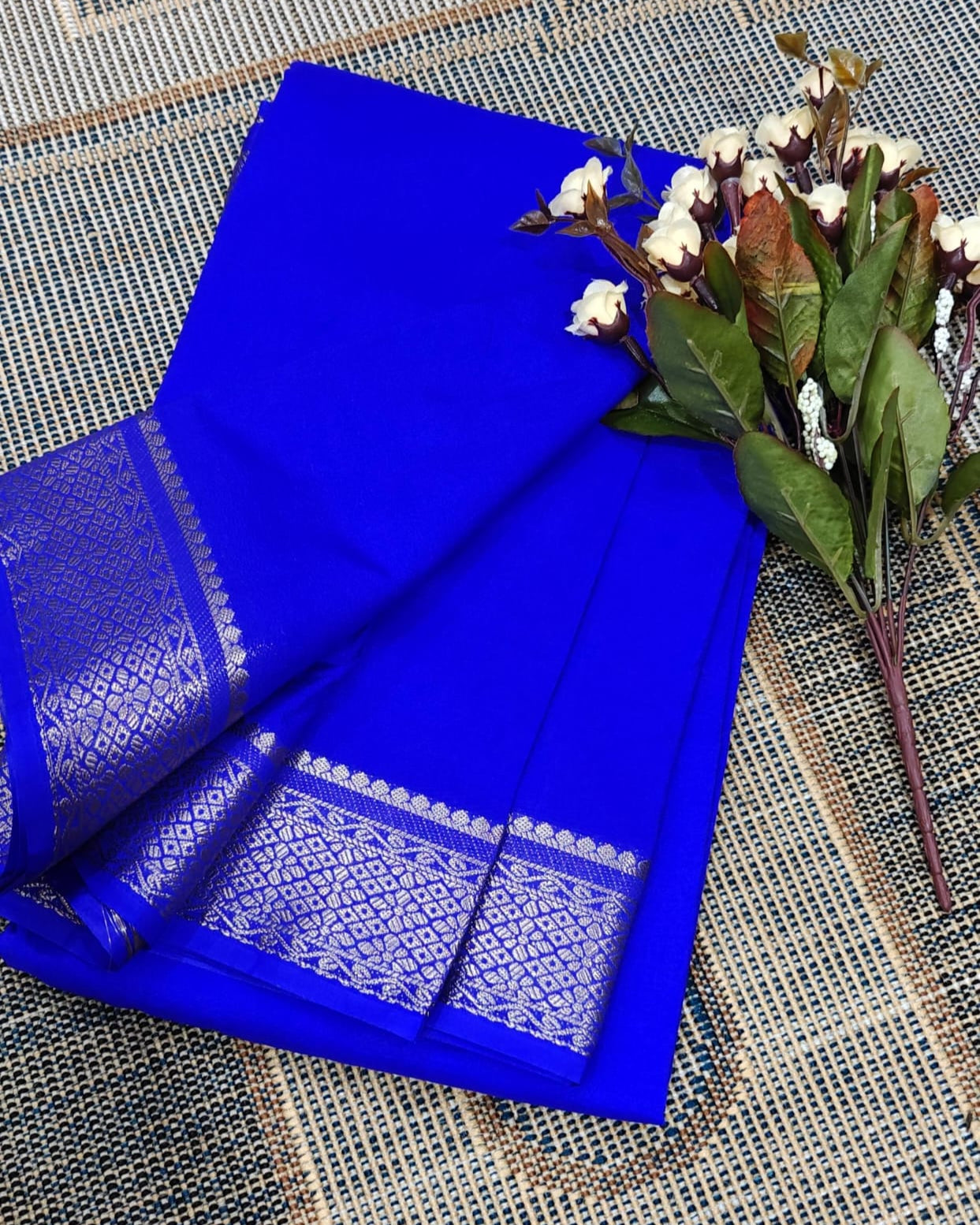 Blue Traditional Indian Saree in Mysore Silk with Gold Zari