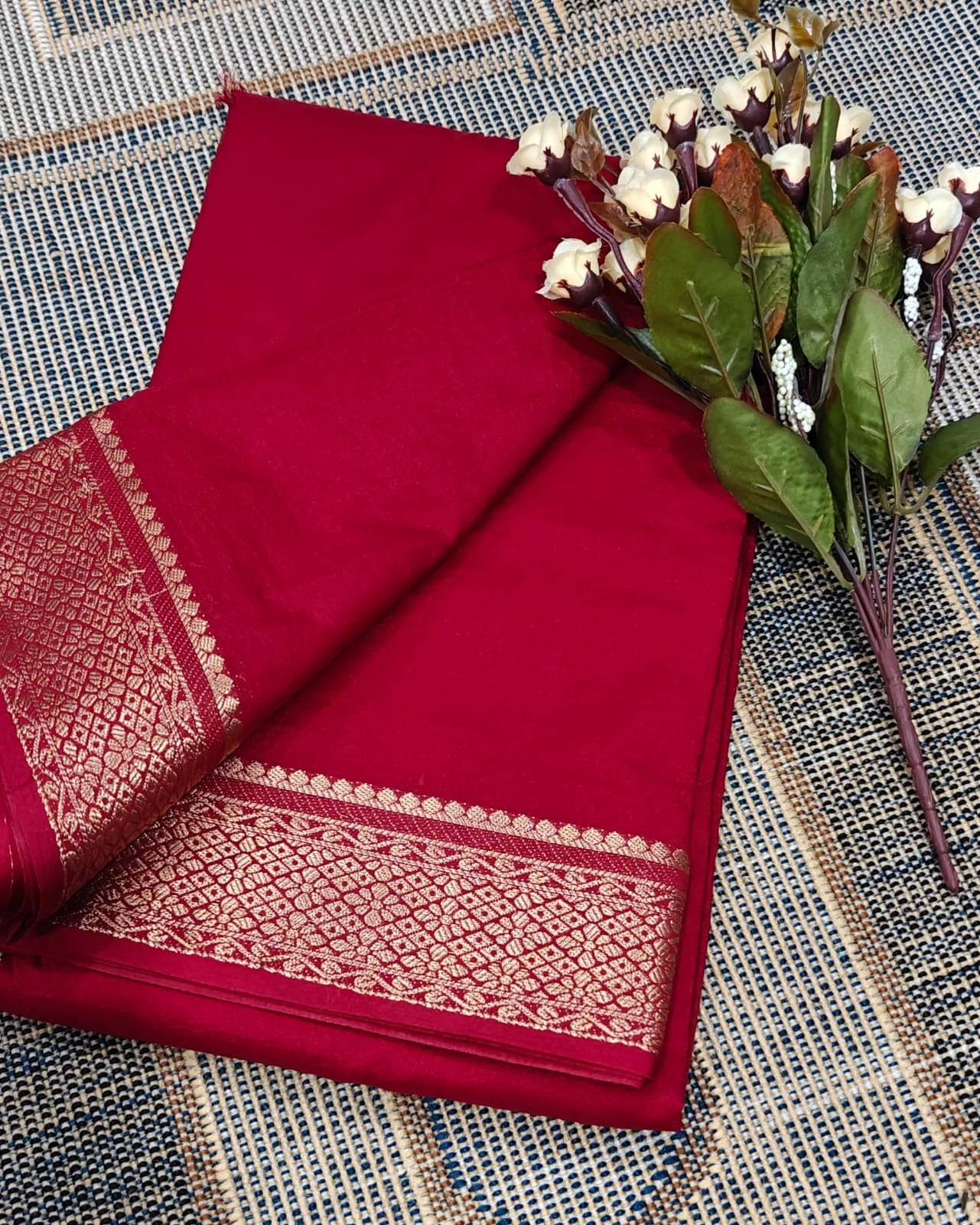 Maroon Designer Mysore Silk Saree with Heavy Zari Border