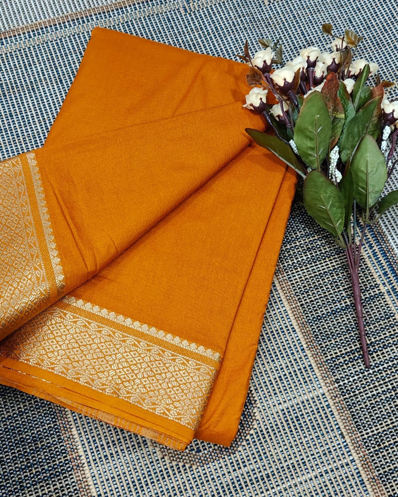 Orange Ethnic Mysore Silk Saree with Gold Work