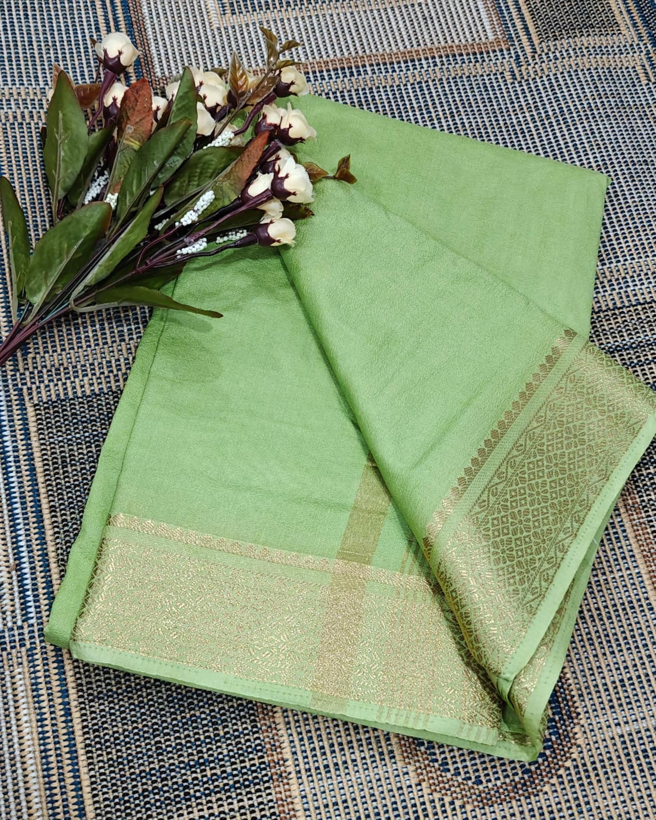 Pista Wedding Special Mysore Silk Saree with Golden Zari