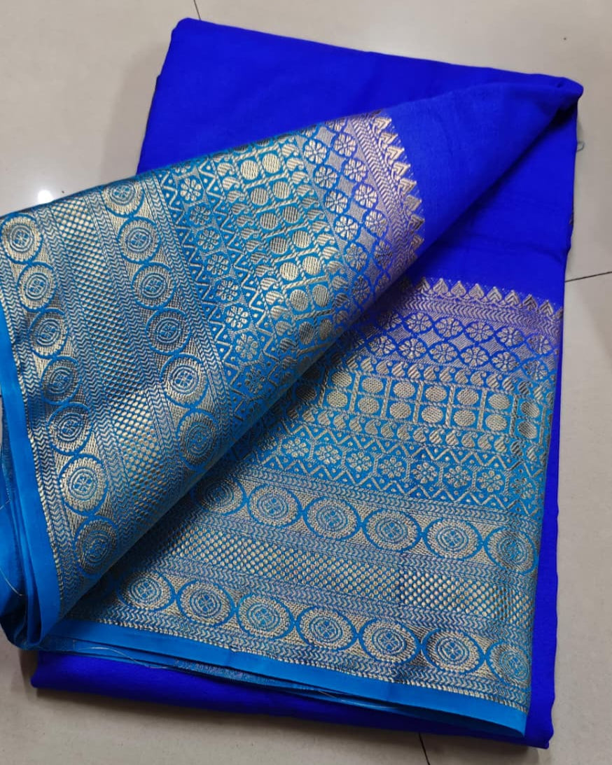 Blue Stunning Mysor Zari Saree for Parties & Celebrations