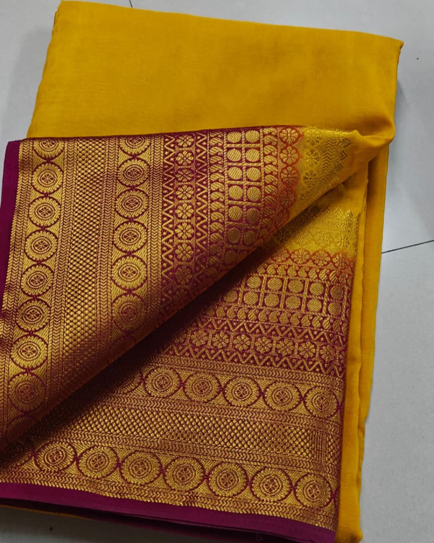Orange Luxury Mysore Silk Saree with Handcrafted Zari Design