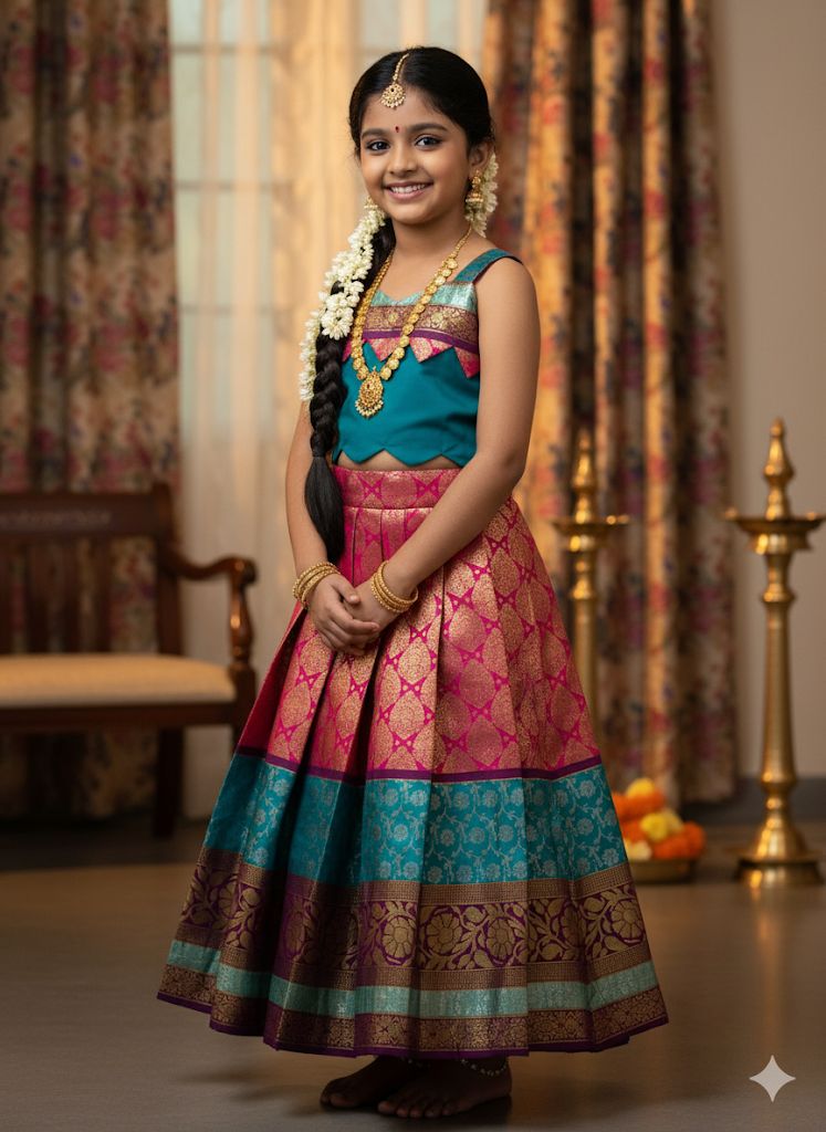 Soft Silk with Pure Zari Waving Lehnga Choli for Kids