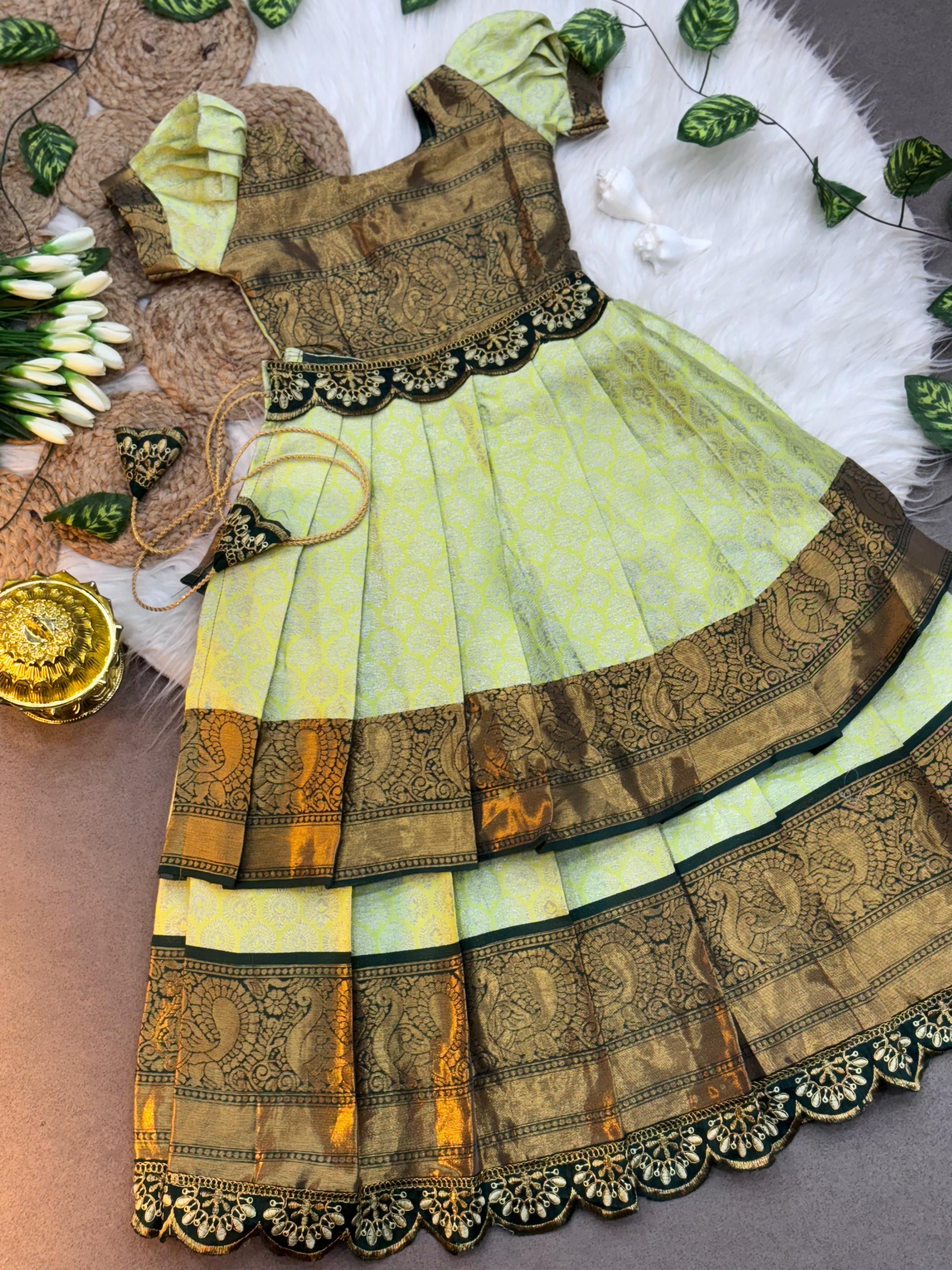 Light Green Soft Silk Pure Zari Waving Lehnga Choli