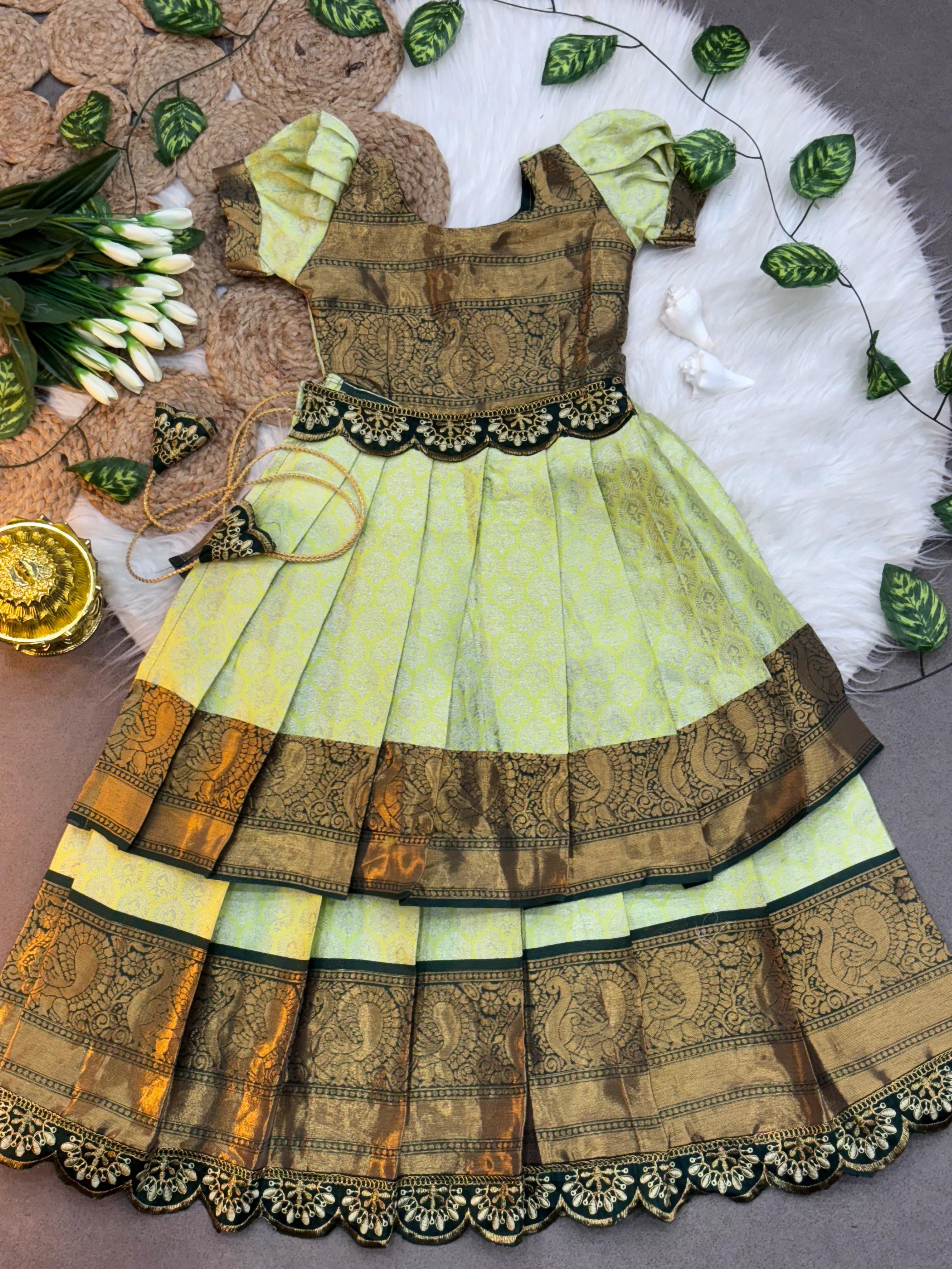 Light Green Soft Silk Pure Zari Waving Lehnga Choli