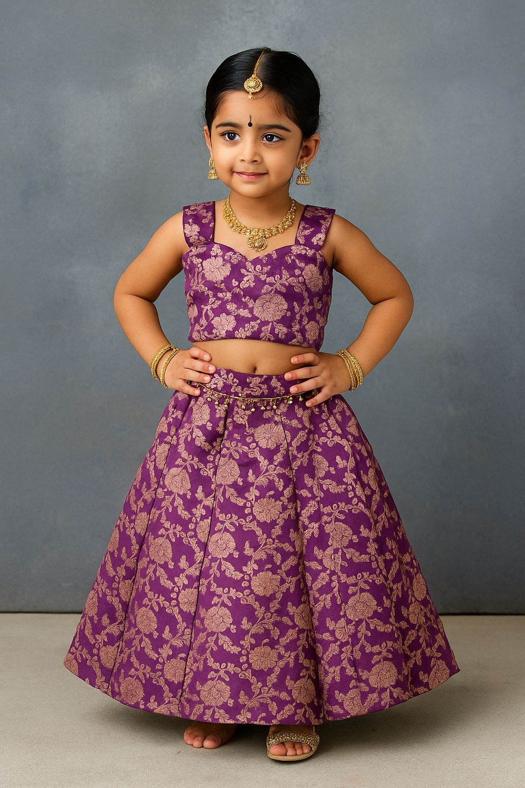 Soft Banarasi Silk with Jacquard Waving Pattern Lehnga Choli for Kids