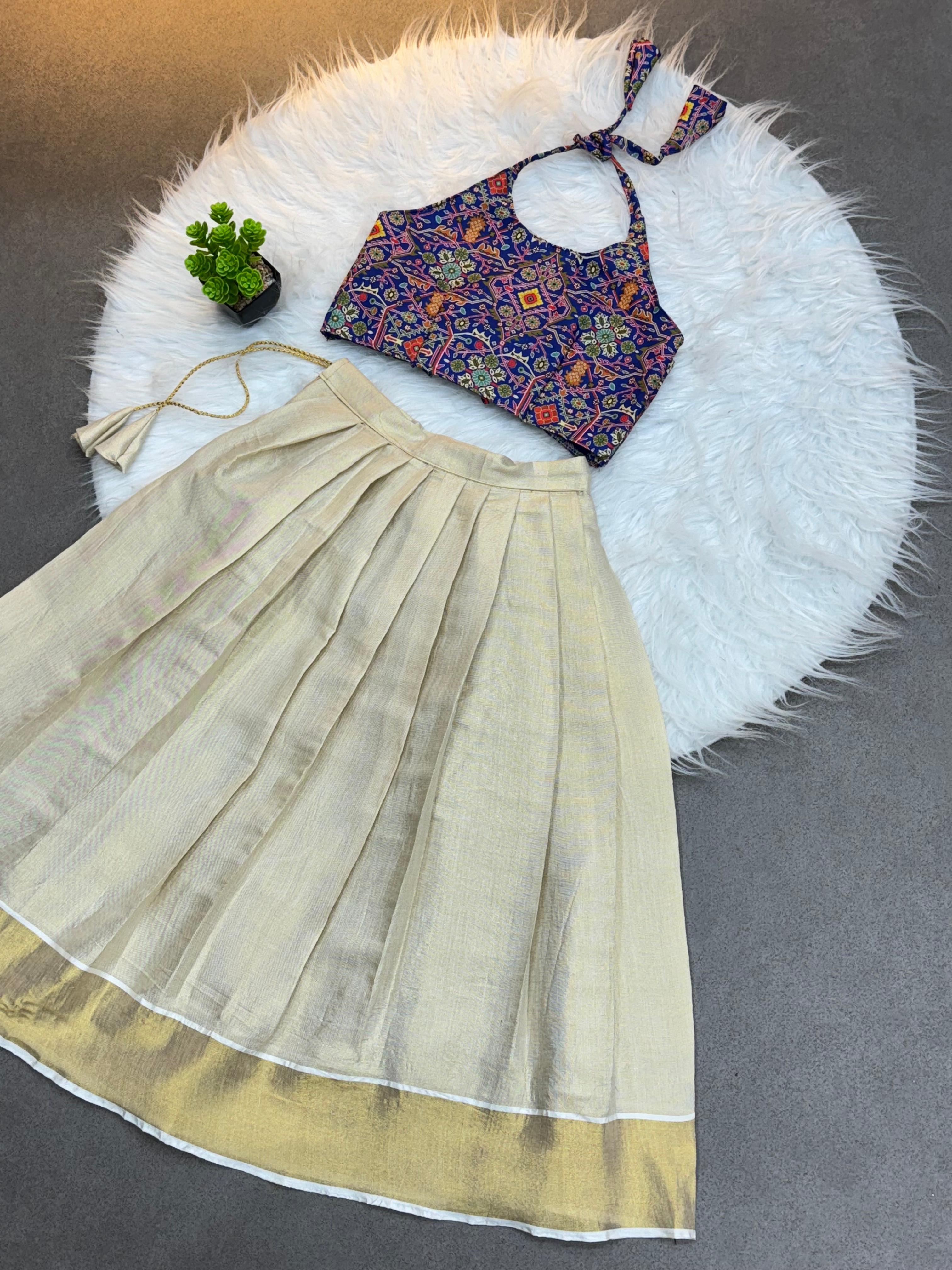 Royalblue Soft Kerala Silk With Zari Weaving Pavadai Set