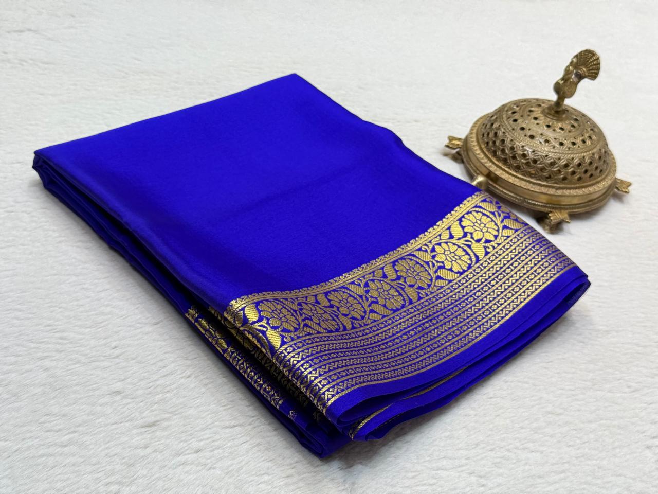 Pure Mysore Silk Saree Flower Peacock Border