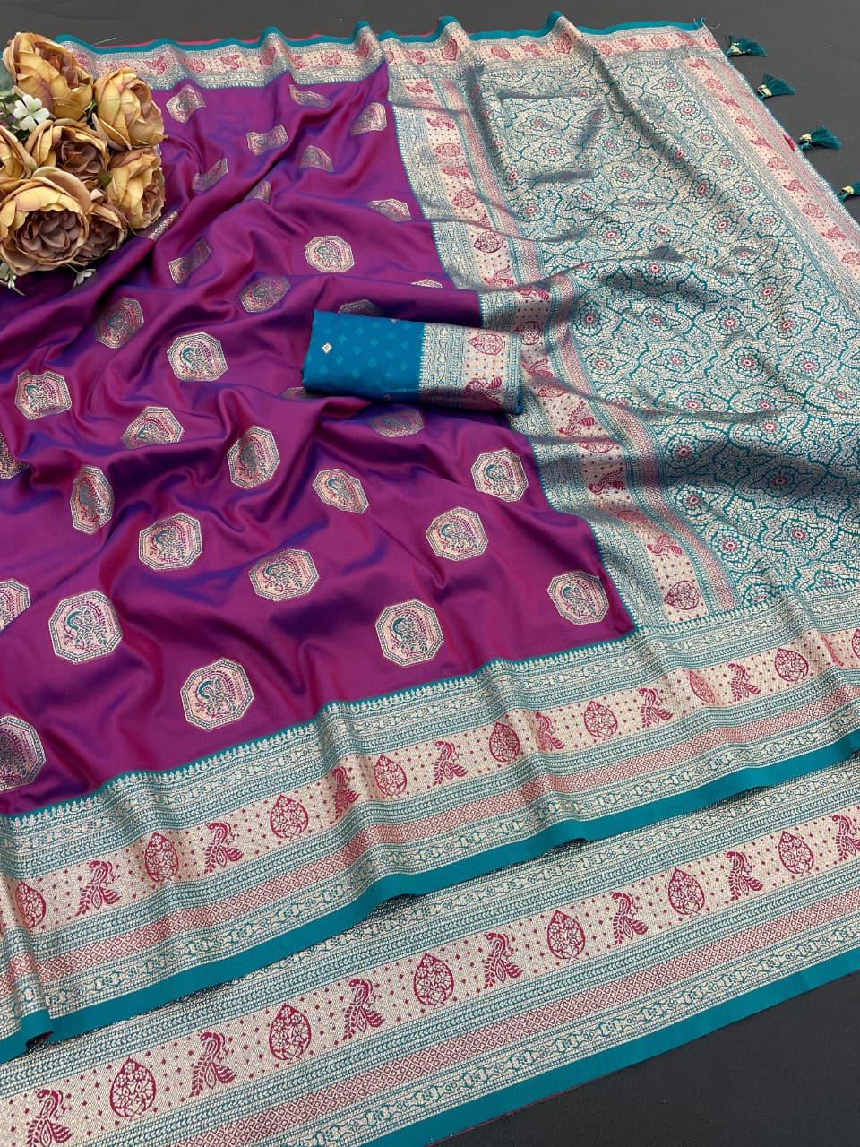 Satin Silk Saree with Rich Zari Weaving Party Wear Elegance