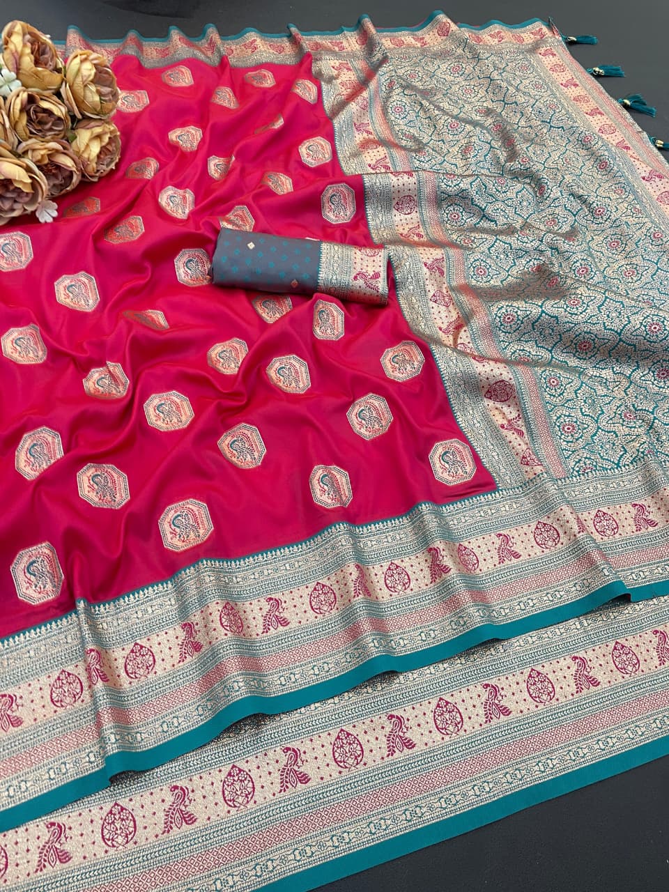 Satin Silk Saree with Rich Zari Weaving Party Wear Elegance