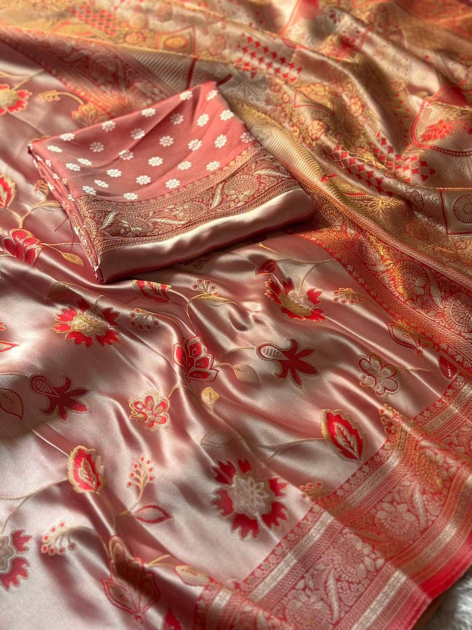 Golden Fendy Shine Saree with Sabyasachi-Inspired Lace & Stitched Blouse