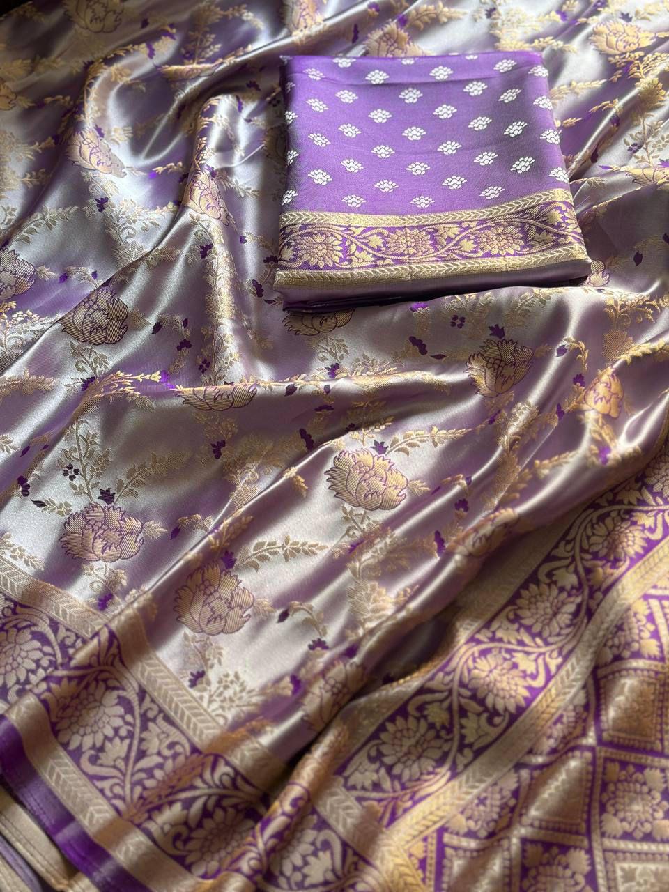 Golden Fendy Shine Saree with Sabyasachi-Inspired Lace & Stitched Blouse