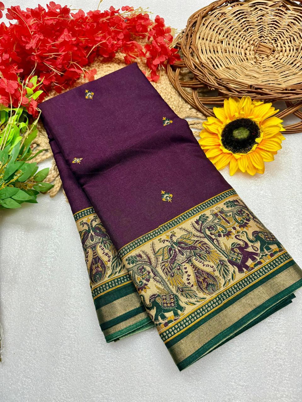 Royal Purple Premium Mangalagiri Silk Saree with Heritage Jacquard Border