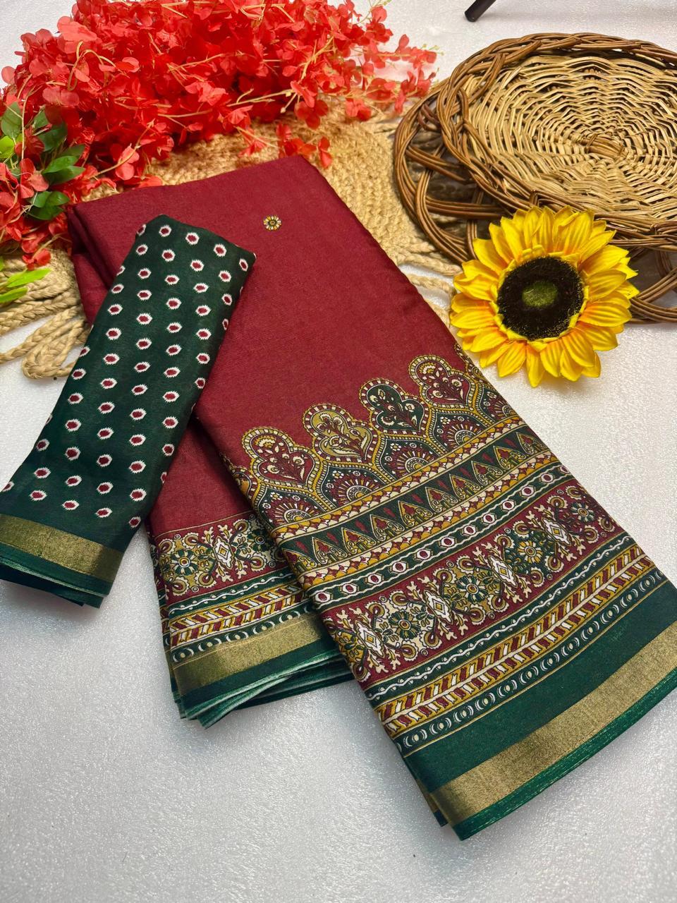 Brick Red Premium Mangalagiri Silk Saree with Traditional Handcrafted Jacquard Border