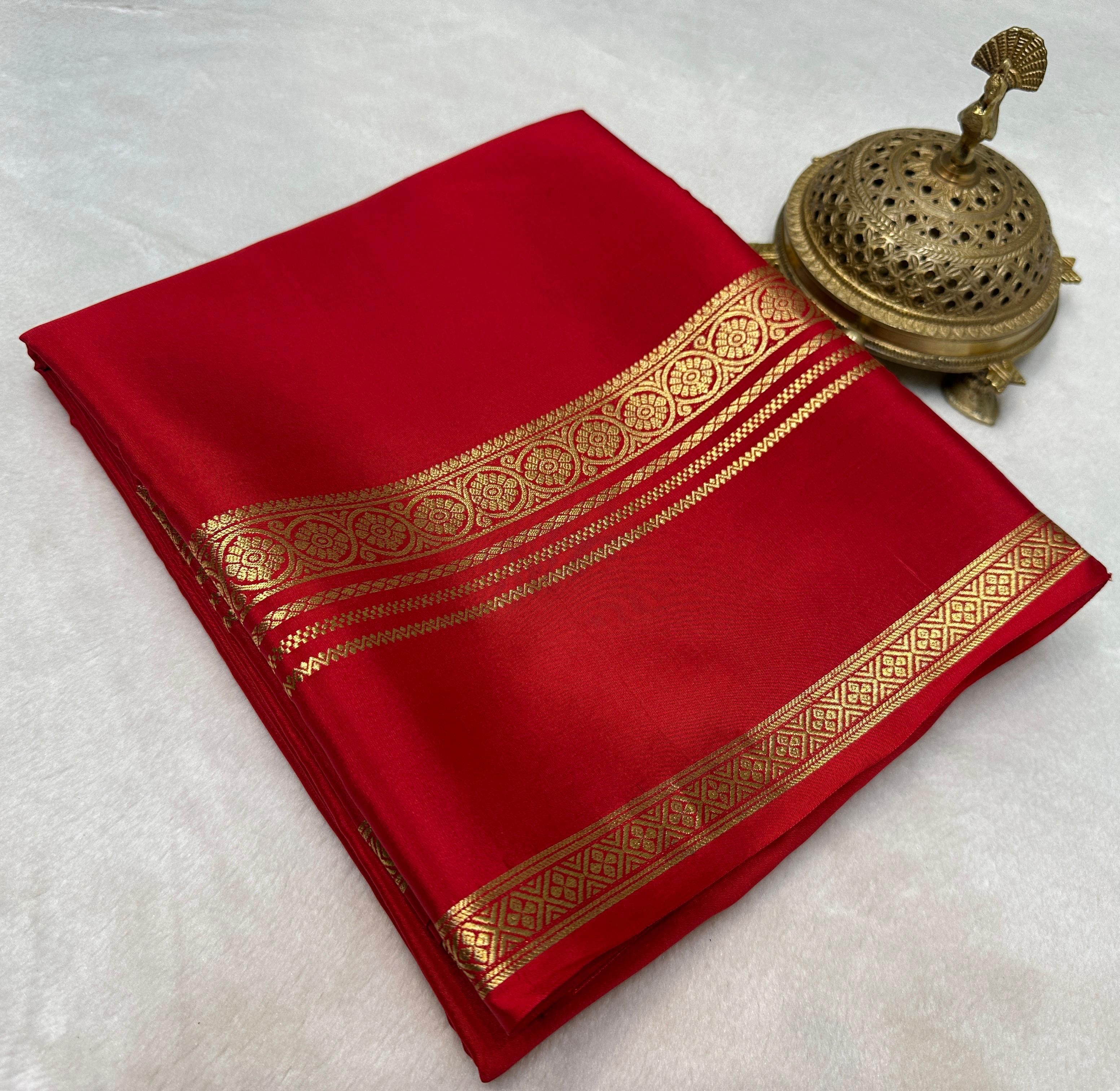 Pure Mysore Silk Saree with Floral Bentex Border with Blouse