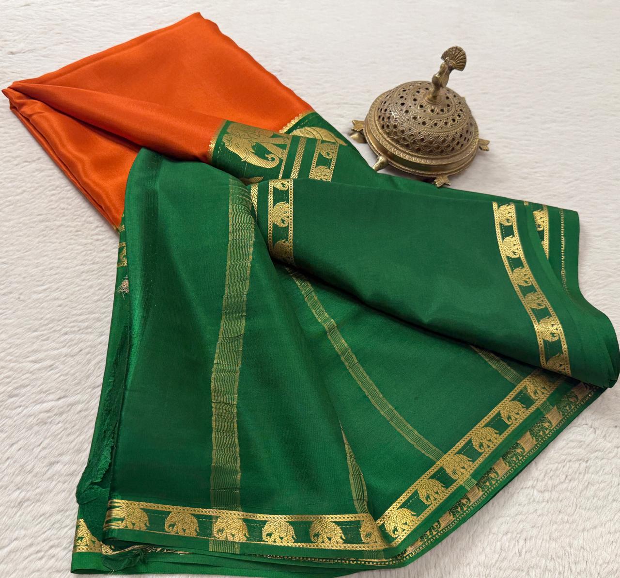 Premium Semi Crepe Silk Saree with Traditional Elephant Bentex Border for Weddings & Festive Wear