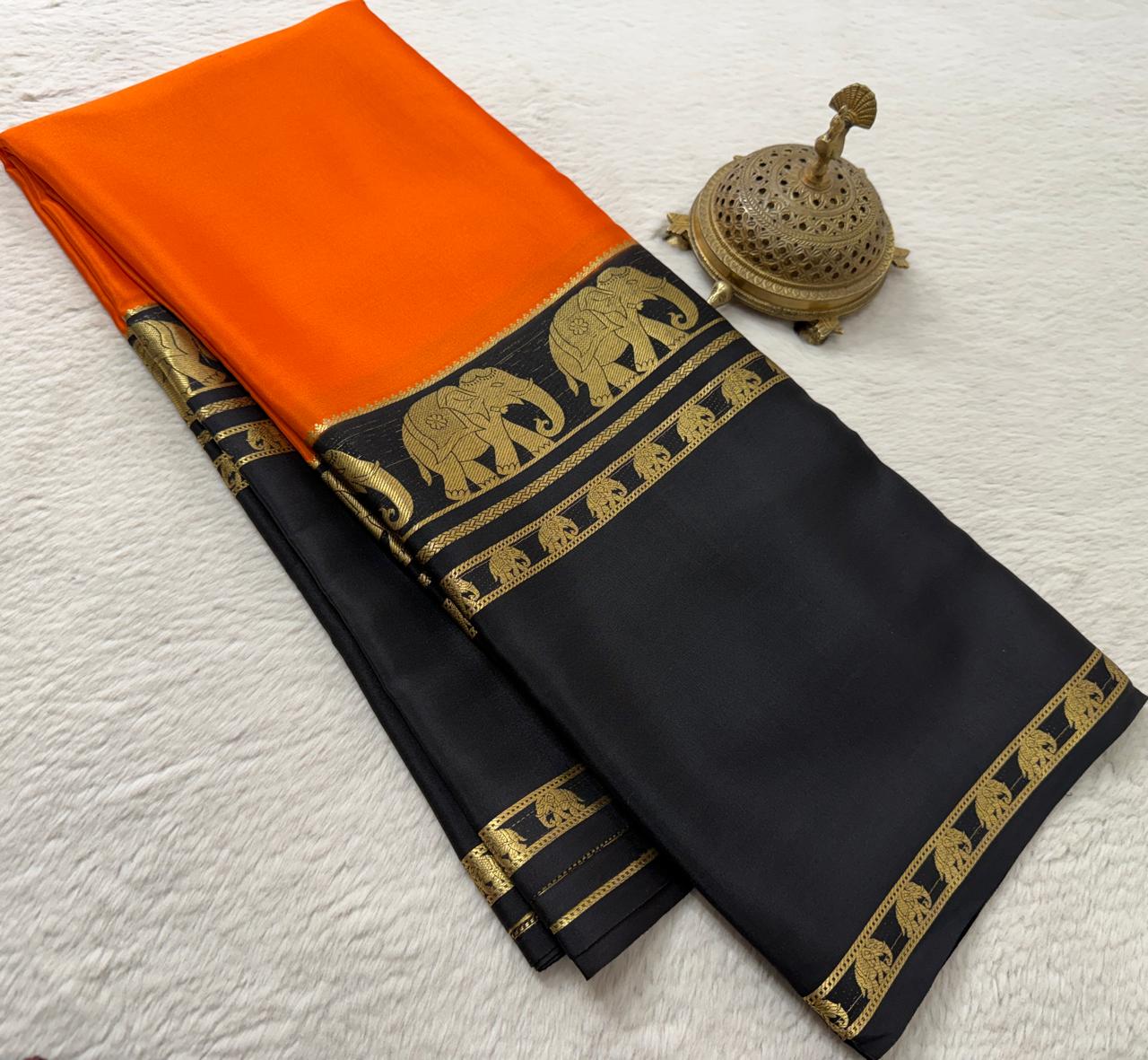 Premium Semi Crepe Silk Saree with Traditional Elephant Bentex Border for Weddings & Festive Wear