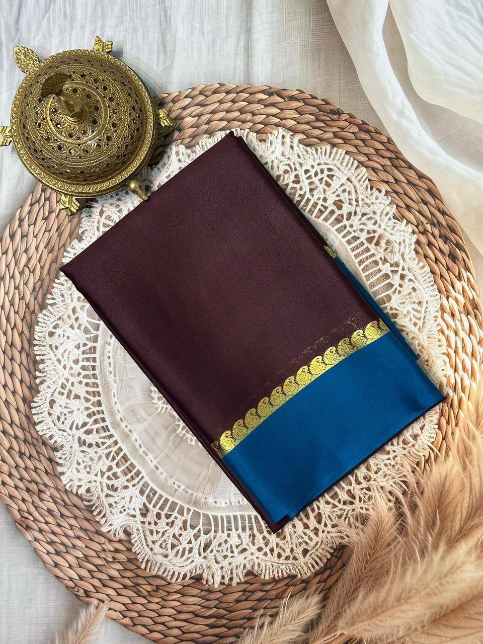Maroon Mysore Crepe Silk Saree with Pink Bentex Border
