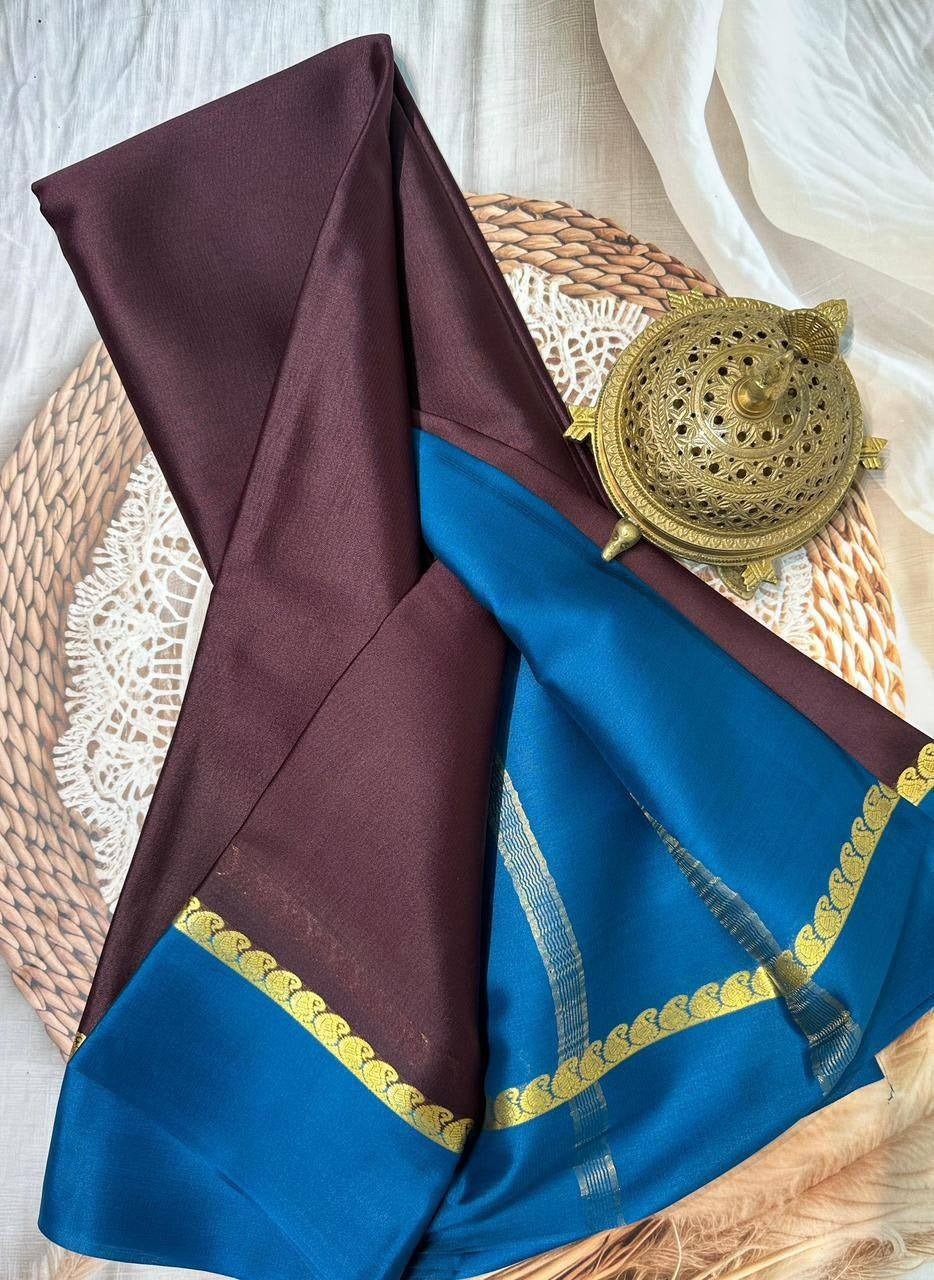 Maroon Mysore Crepe Silk Saree with Pink Bentex Border