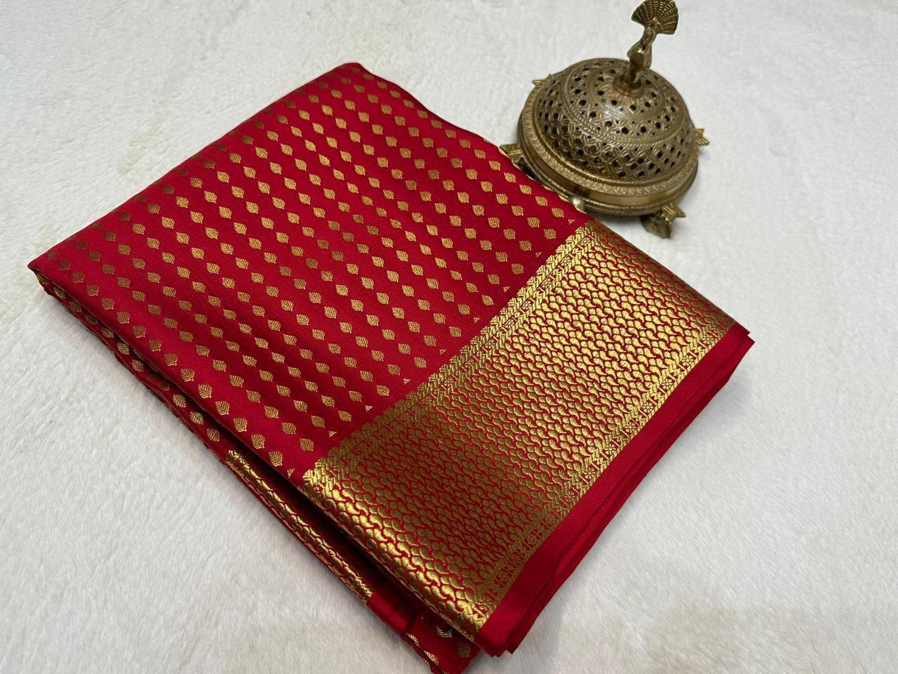 Premium Red Soft Silk Saree | Rich Butta Leaf Design | Zari Border & Pallu | 5.5m Lightweight saree