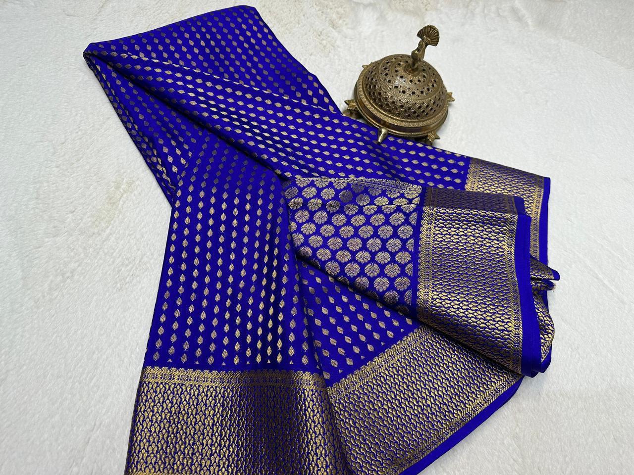 Mysore Silk Women's Blue Soft Silk Saree | Zari Border & Designer Pallu | Lightweight Traditional Silk Saree | 5.5 Metre
