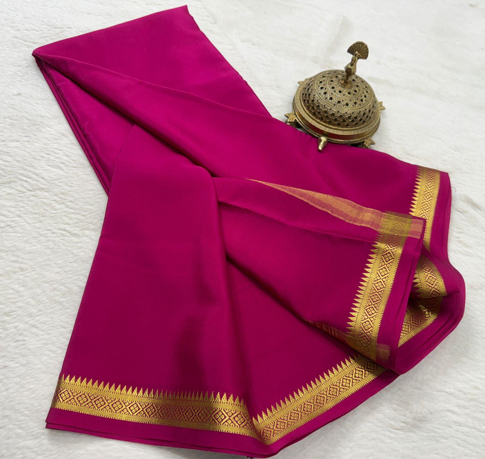 Rani Pink pure Mysore Soft Silk Saree For Women