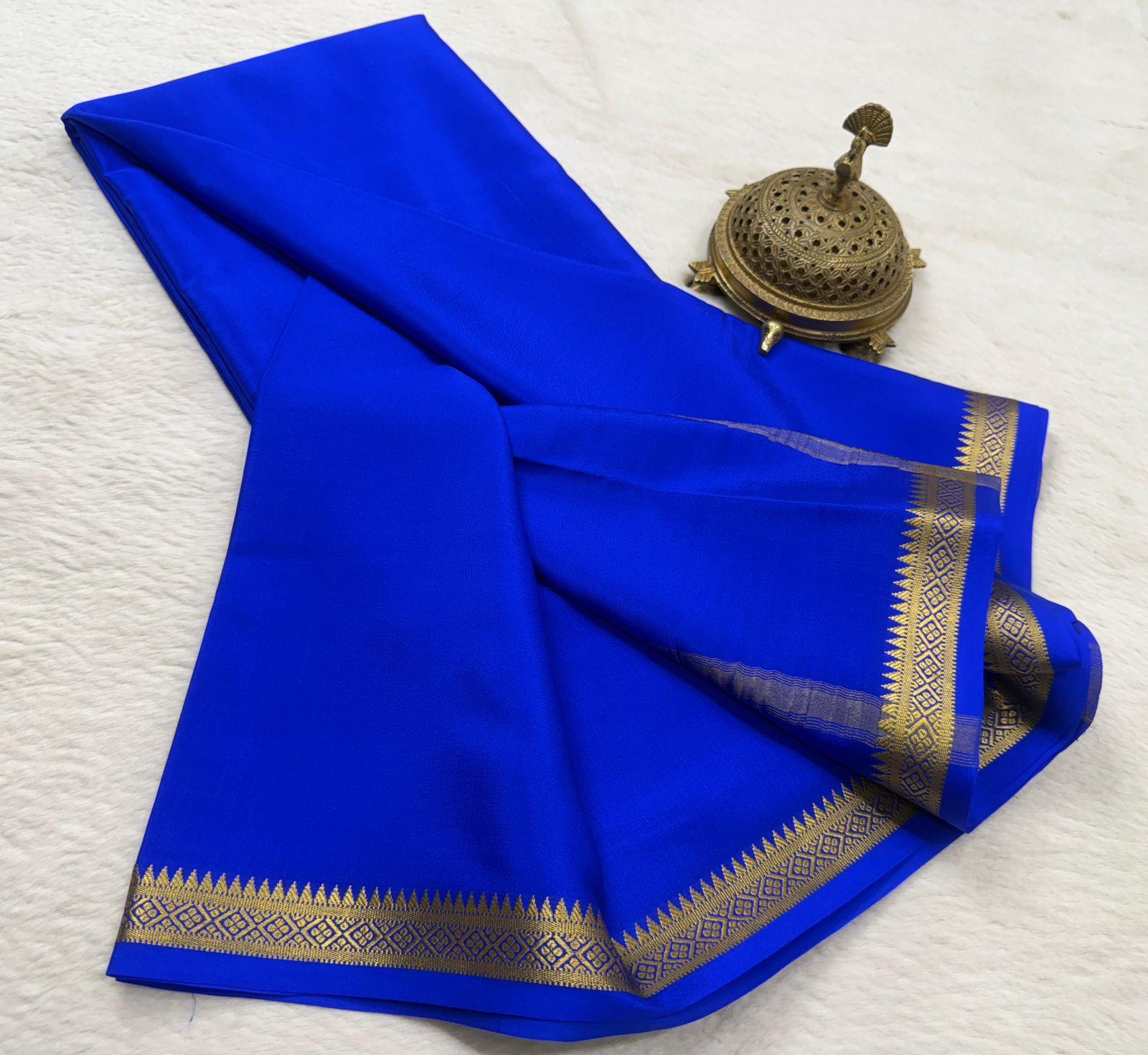 Designer Blue Mysore Silk Saree Wedding Festive Wear Saree