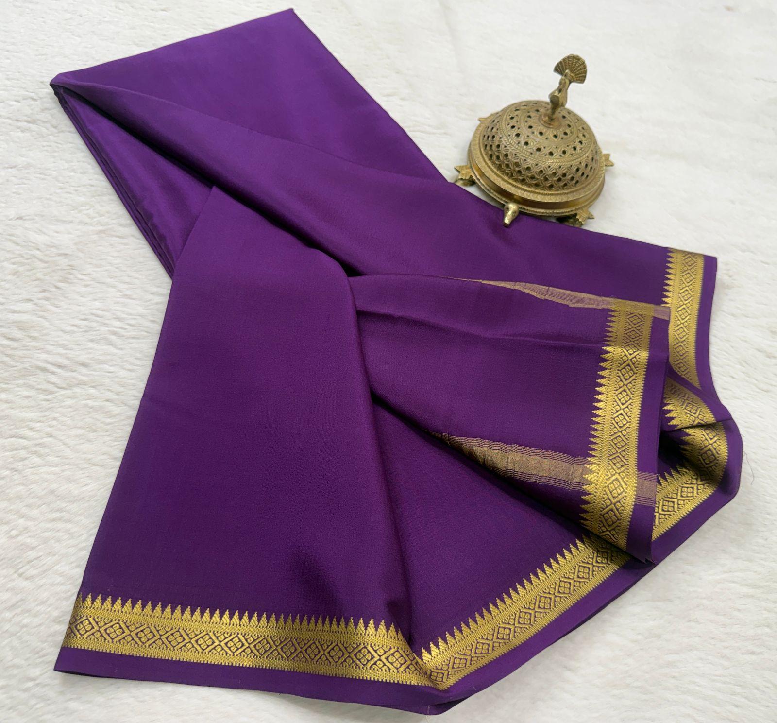 Pure Mysore Silk Saree Heavy Small Gold Zari Border Saree