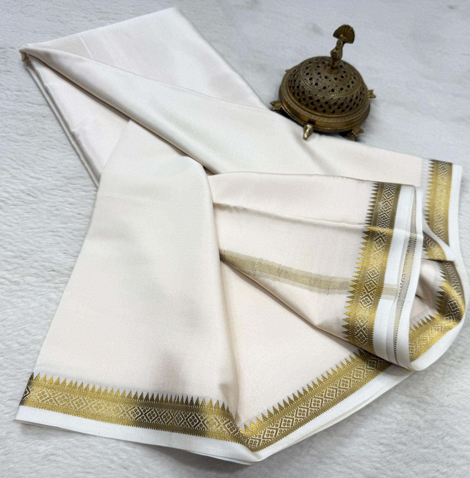 white Mysore silk Saree with Heavy Small Zari Border