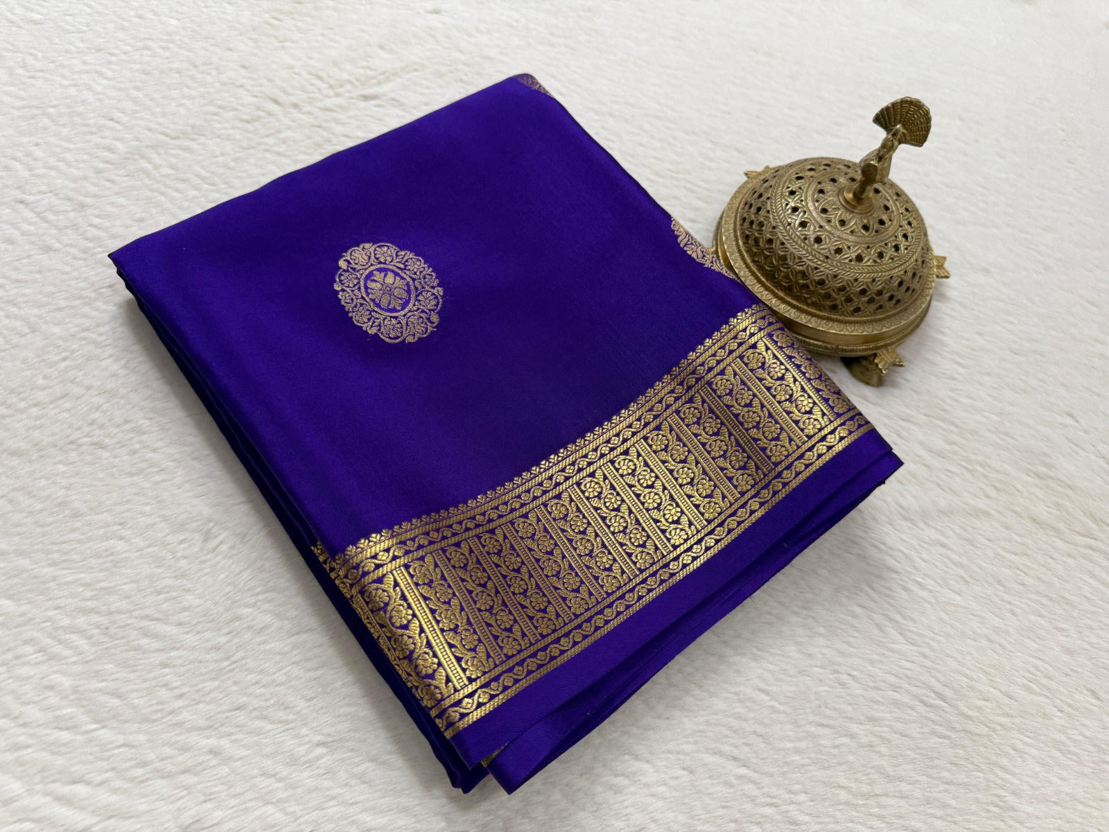 Royal Blue Banarasi Silk Saree with Golden Zari Border