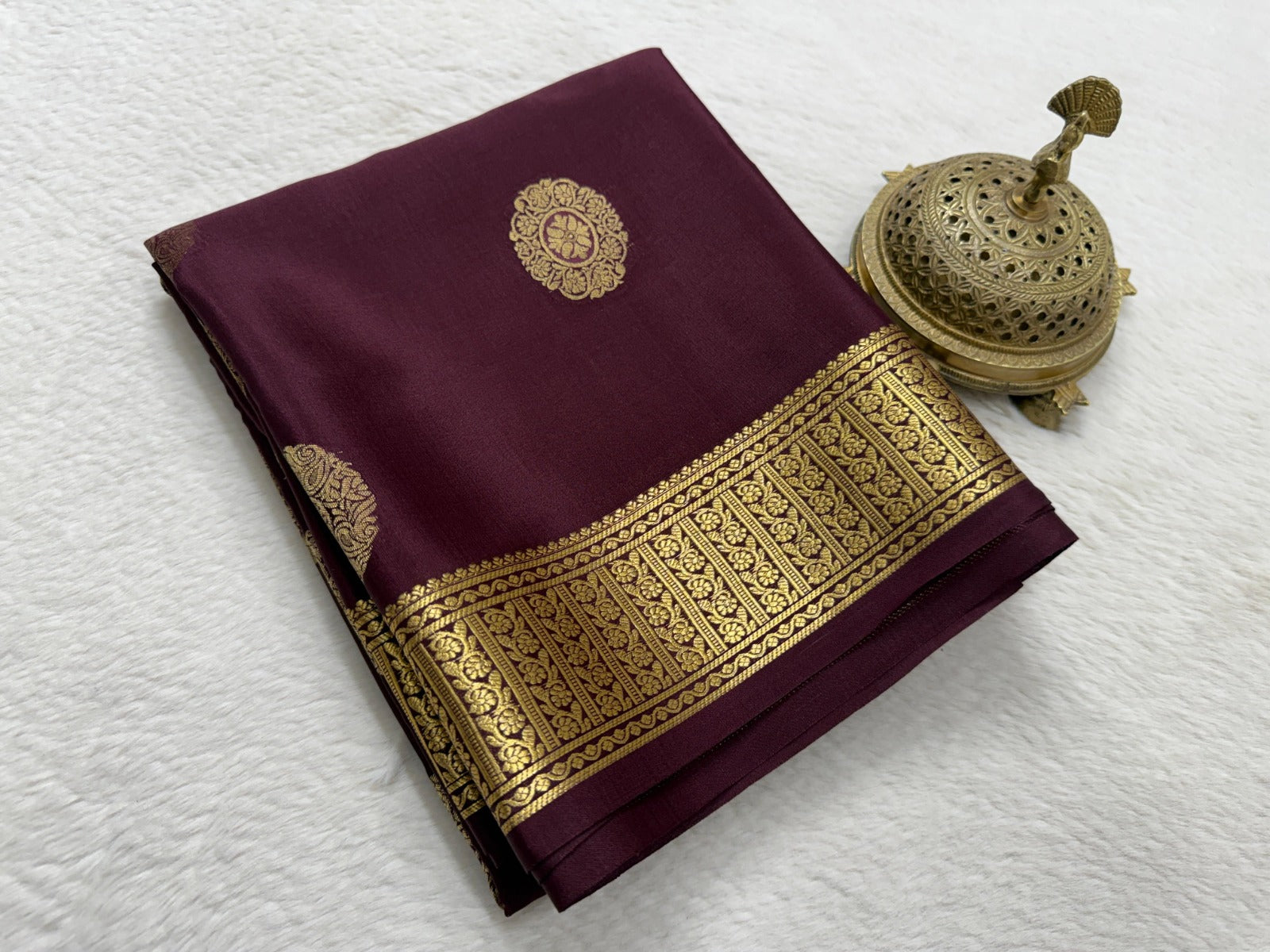 Elegant Ethnic Maroon Silk Saree with Rich Golden Border