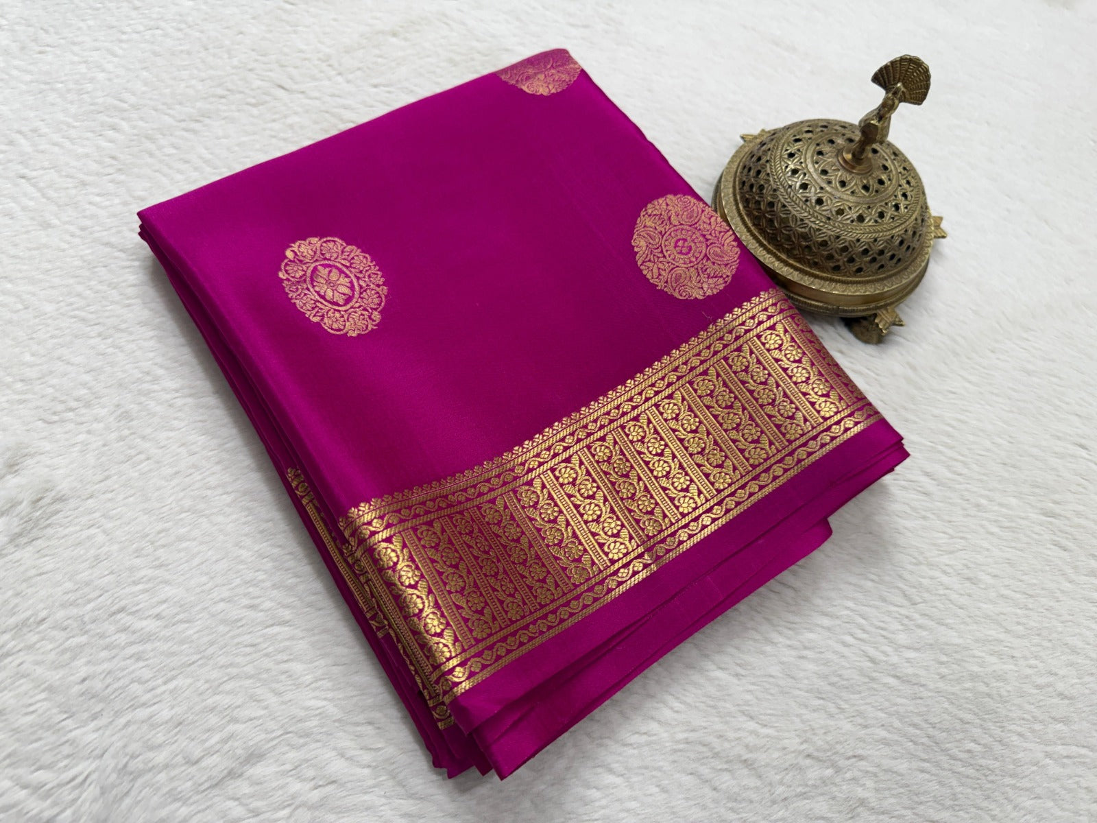 Traditional  Pink Silk Saree with Golden Zari Border for Wedding Wear