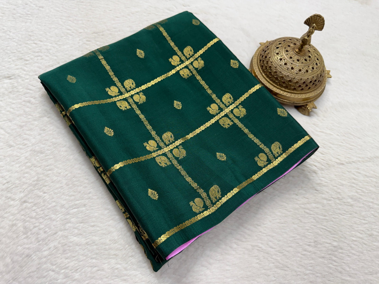 Elegant Ethnic  Green Pink Combo Silk Saree with Rich Golden Border