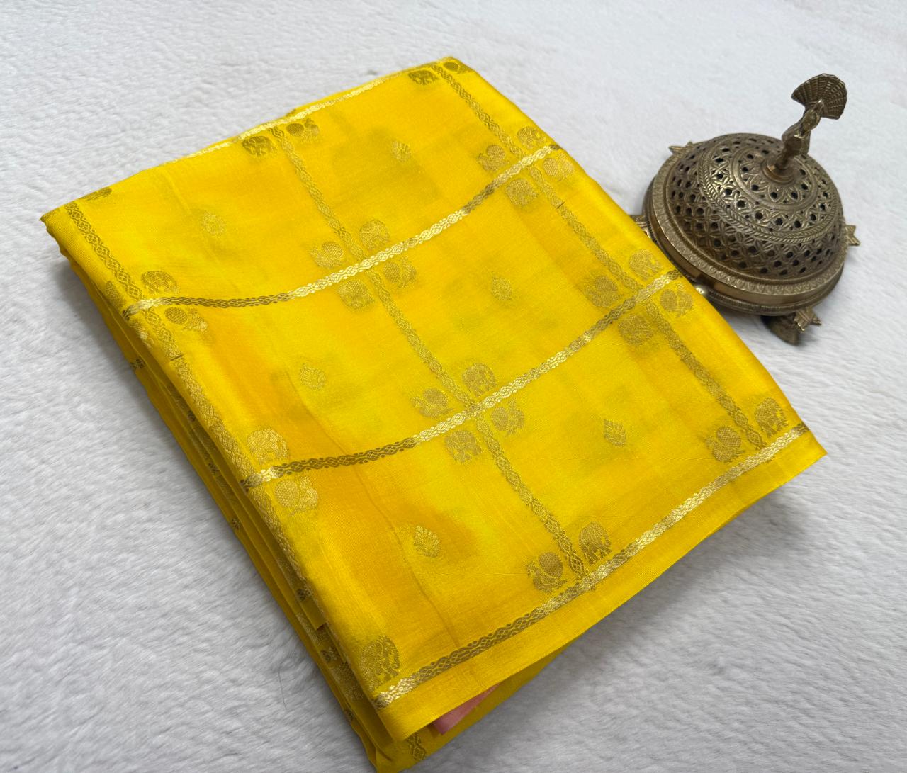 Luxury Ethnic Yellow Silk Saree with Rich Traditional Weaving