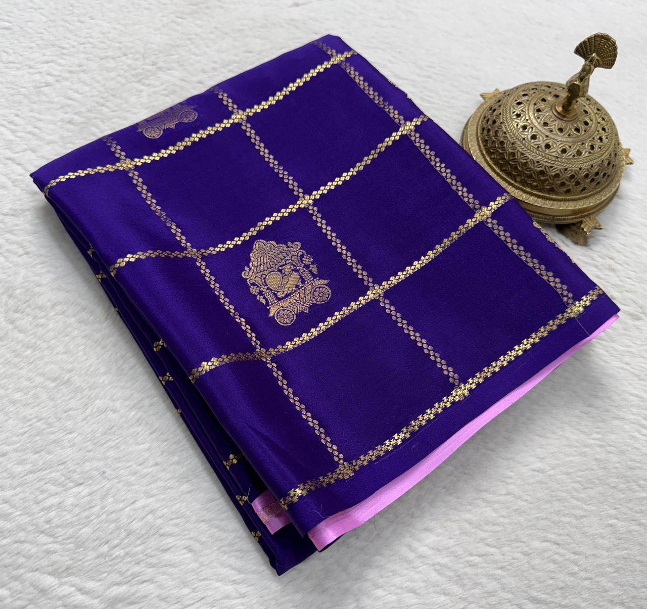 Blue Silk Saree with Golden Zari Weaving for Wedding