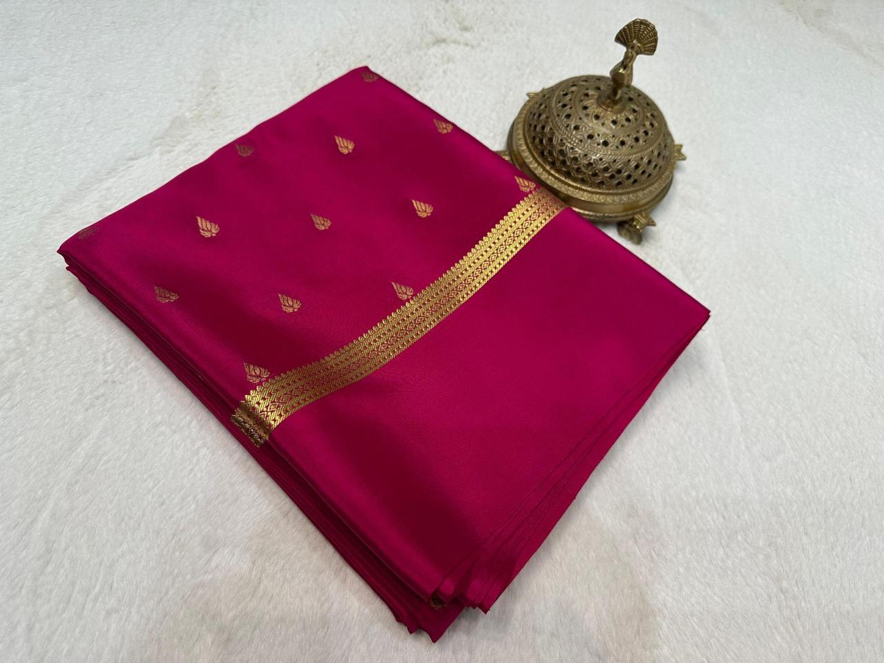 Elegant Rani Pink  Pure Mysore Soft Silk Saree with Gold Zari Butti Work