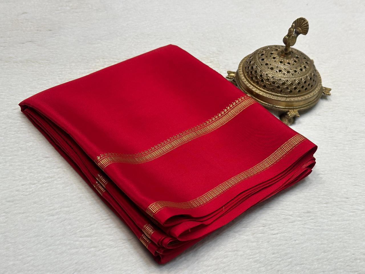 Red Mysore Silk Saree with Classic Zari Border