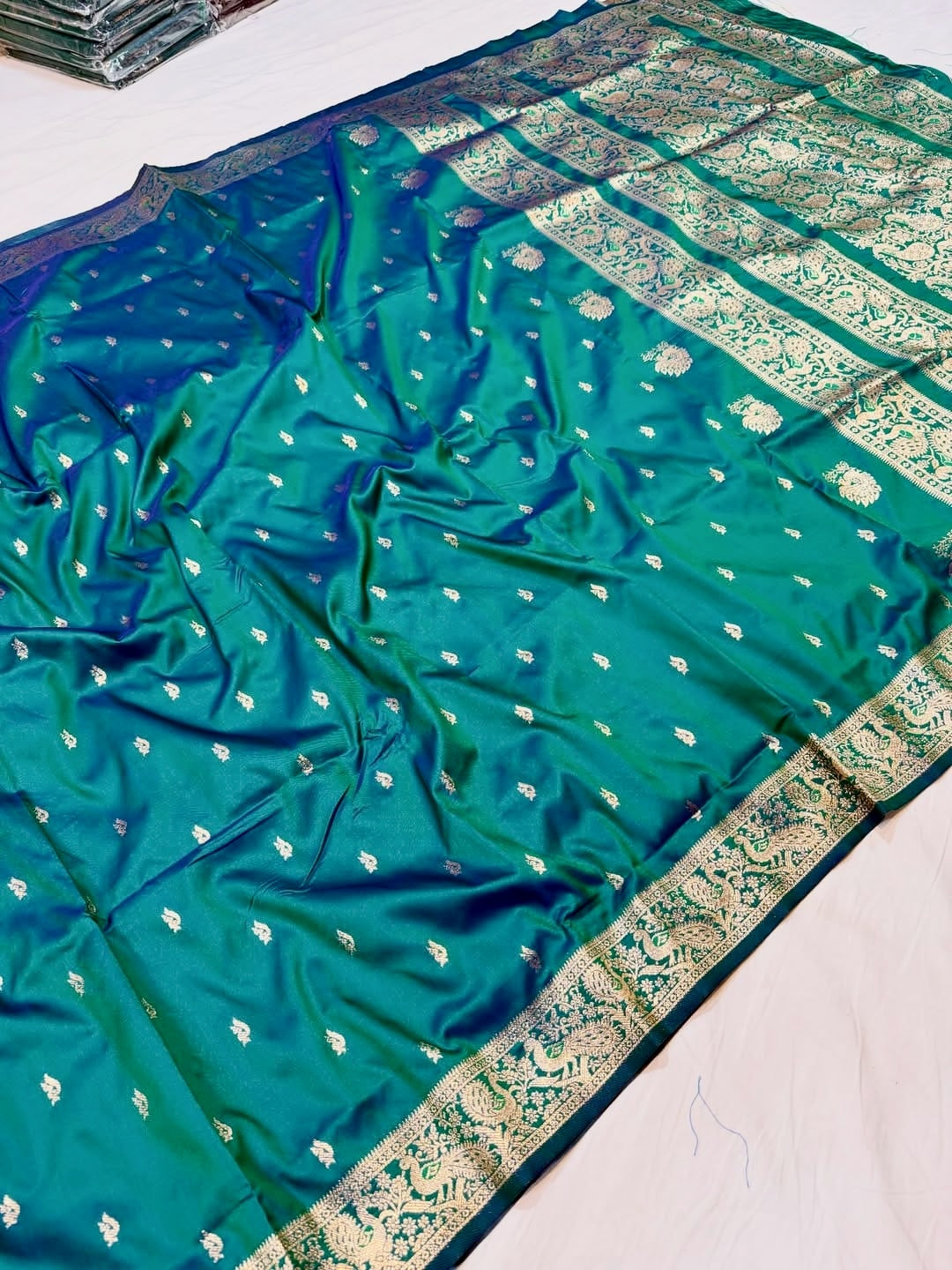 Sky Teal Blue Kanjivaram Silk Saree for women