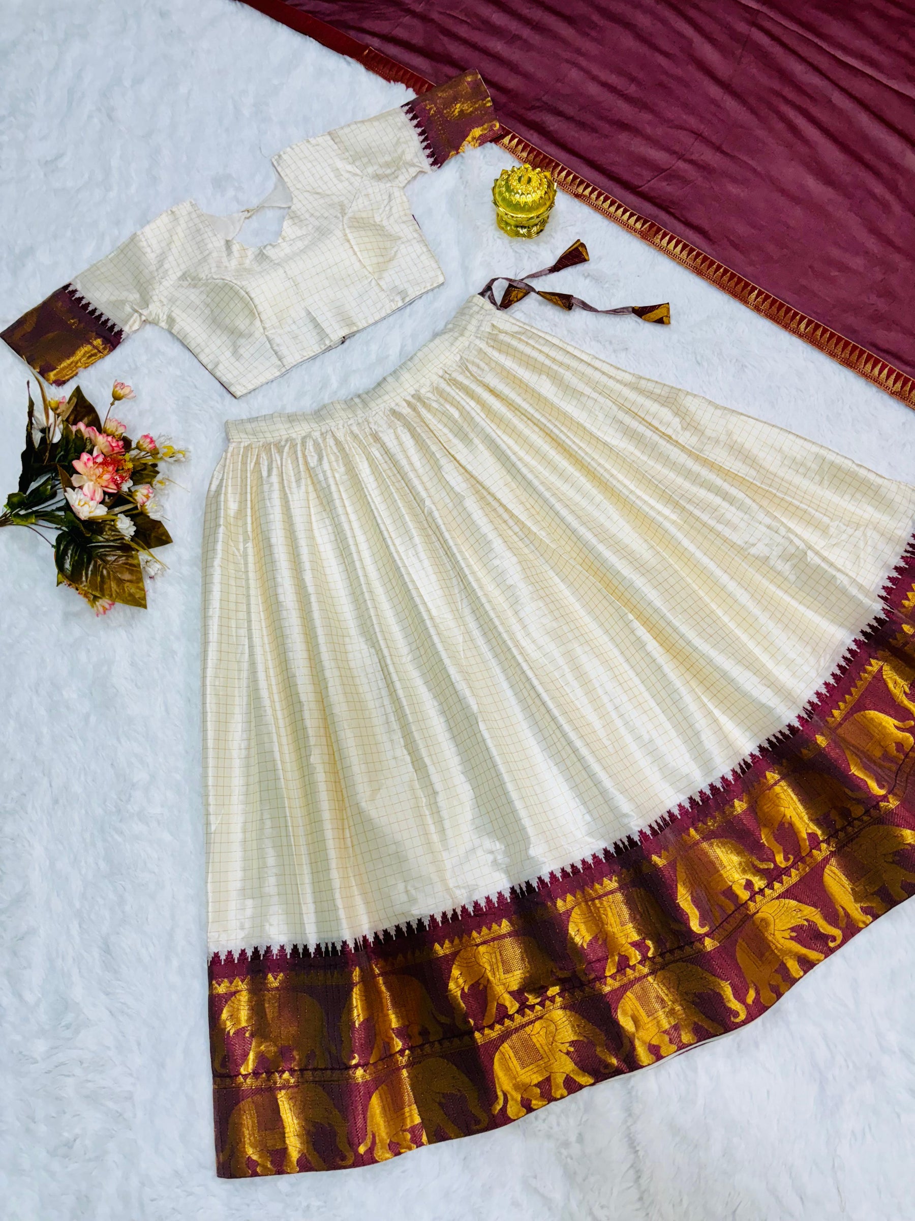 Off White  Pure Silk Lehenga Choli with Dupatta