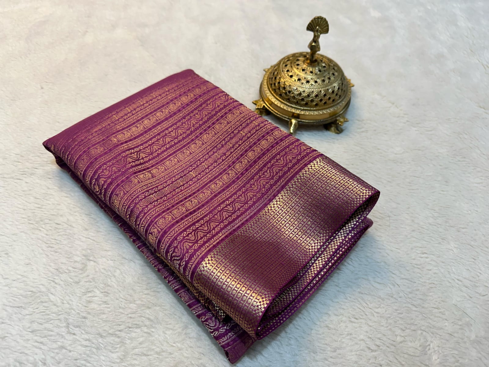 Purple Shades Long Border Pure Kanjivaram Soft Silk Saree