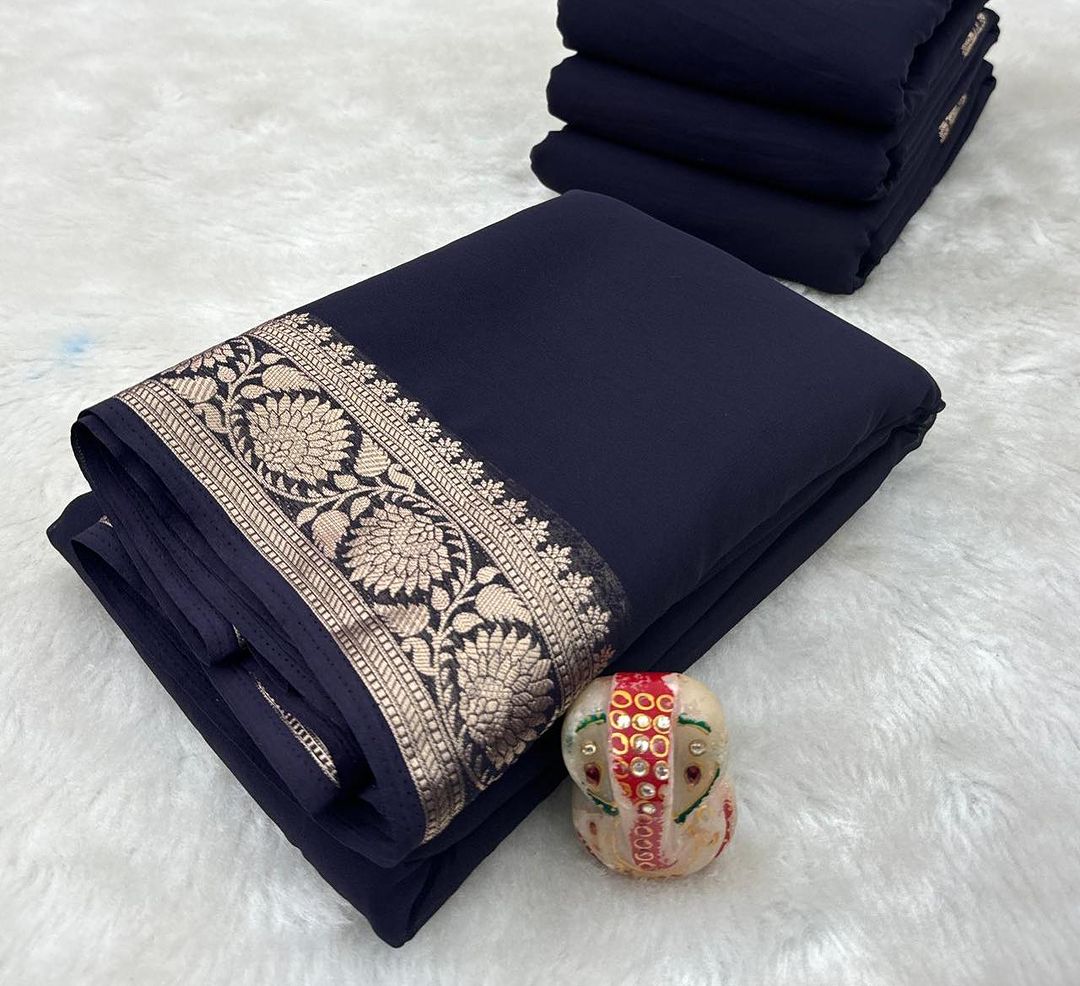 Black Mysore Silk Saree with Zari Border.