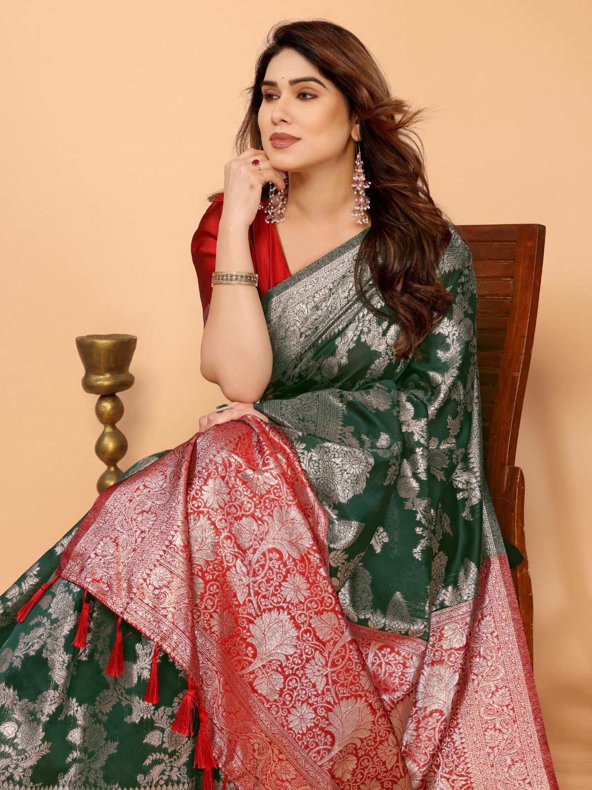 Green Color Heavy Zari Weaving Banarasi Soft Silk Saree for Wedding