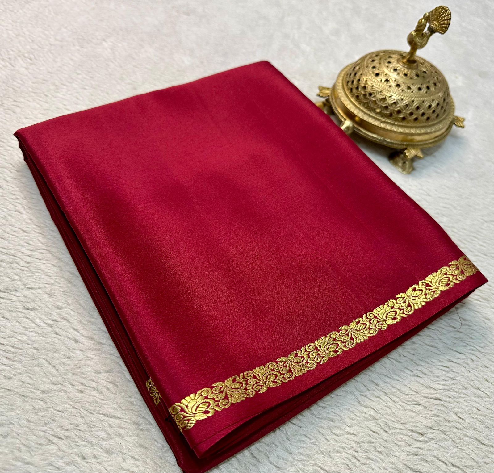 Rani color Mysore Silk Saree with Zari Boarder