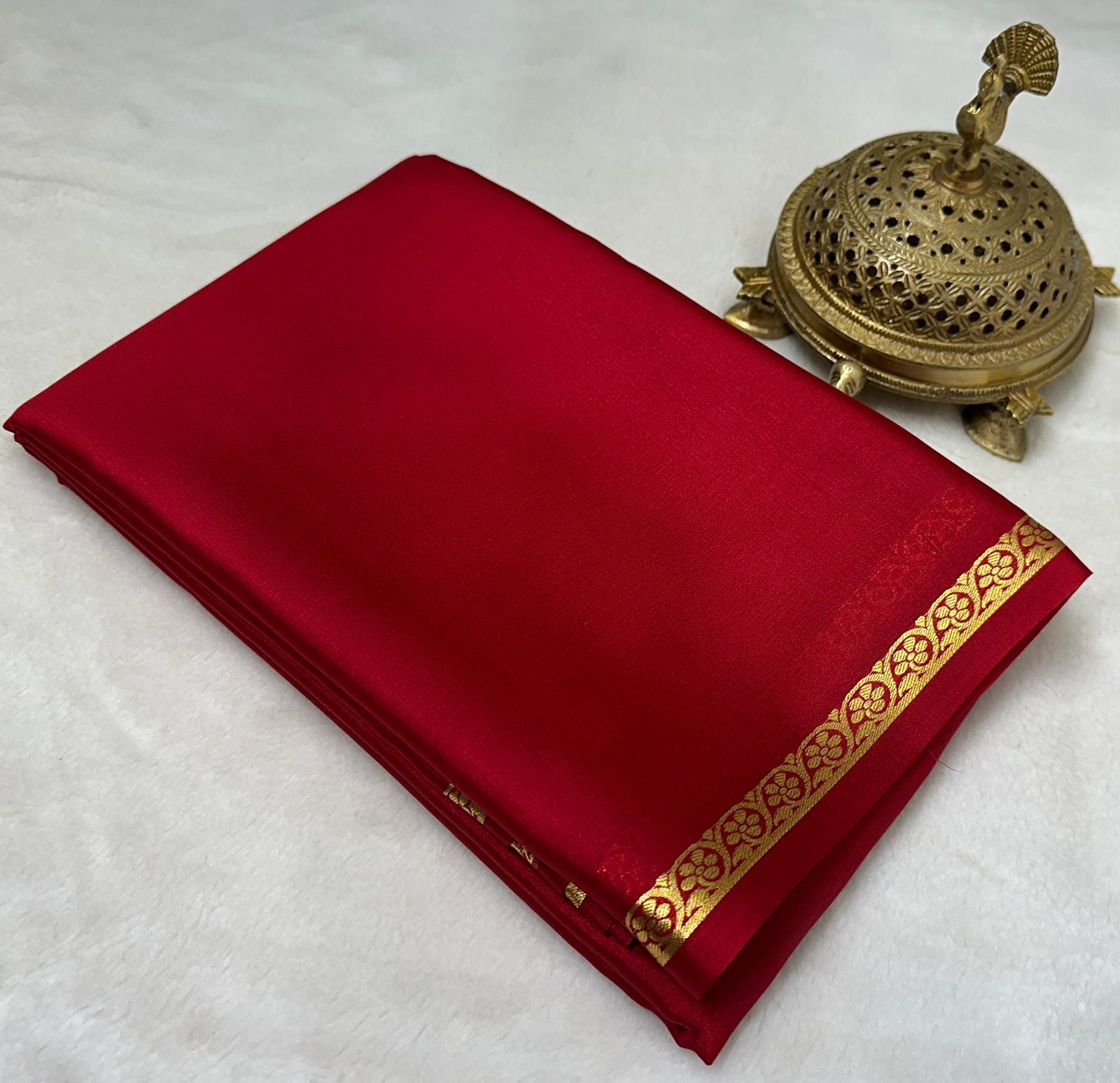 Red Mysore Soft Silk Saree with Zari Boarder