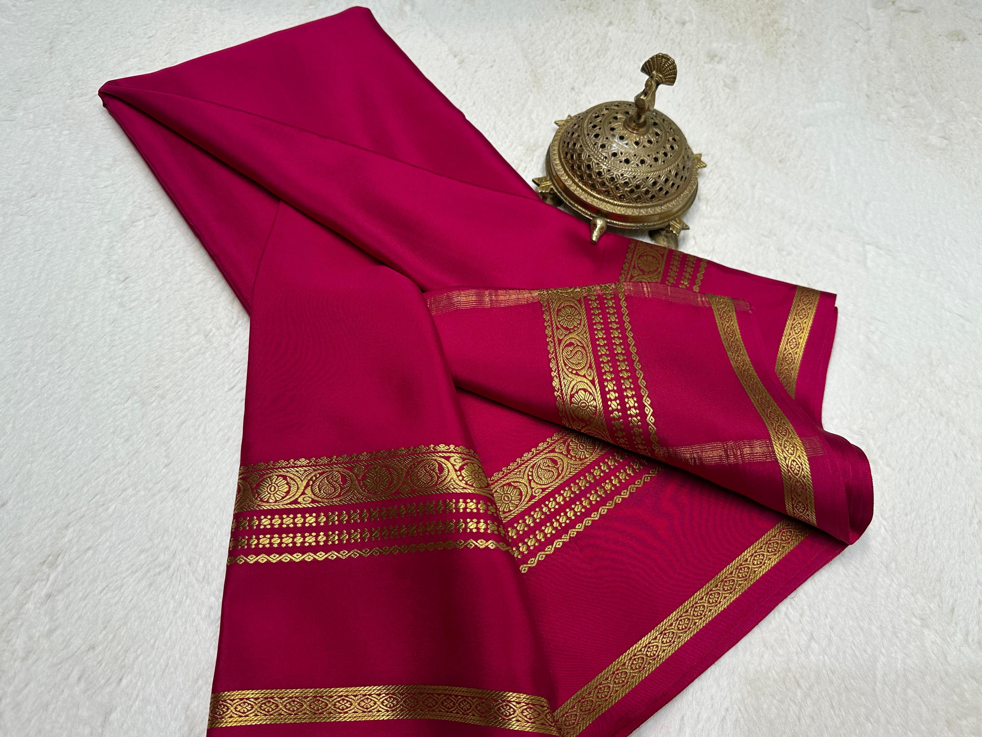Pink Mysore Crepe Silk Saree with Silver Zari Border