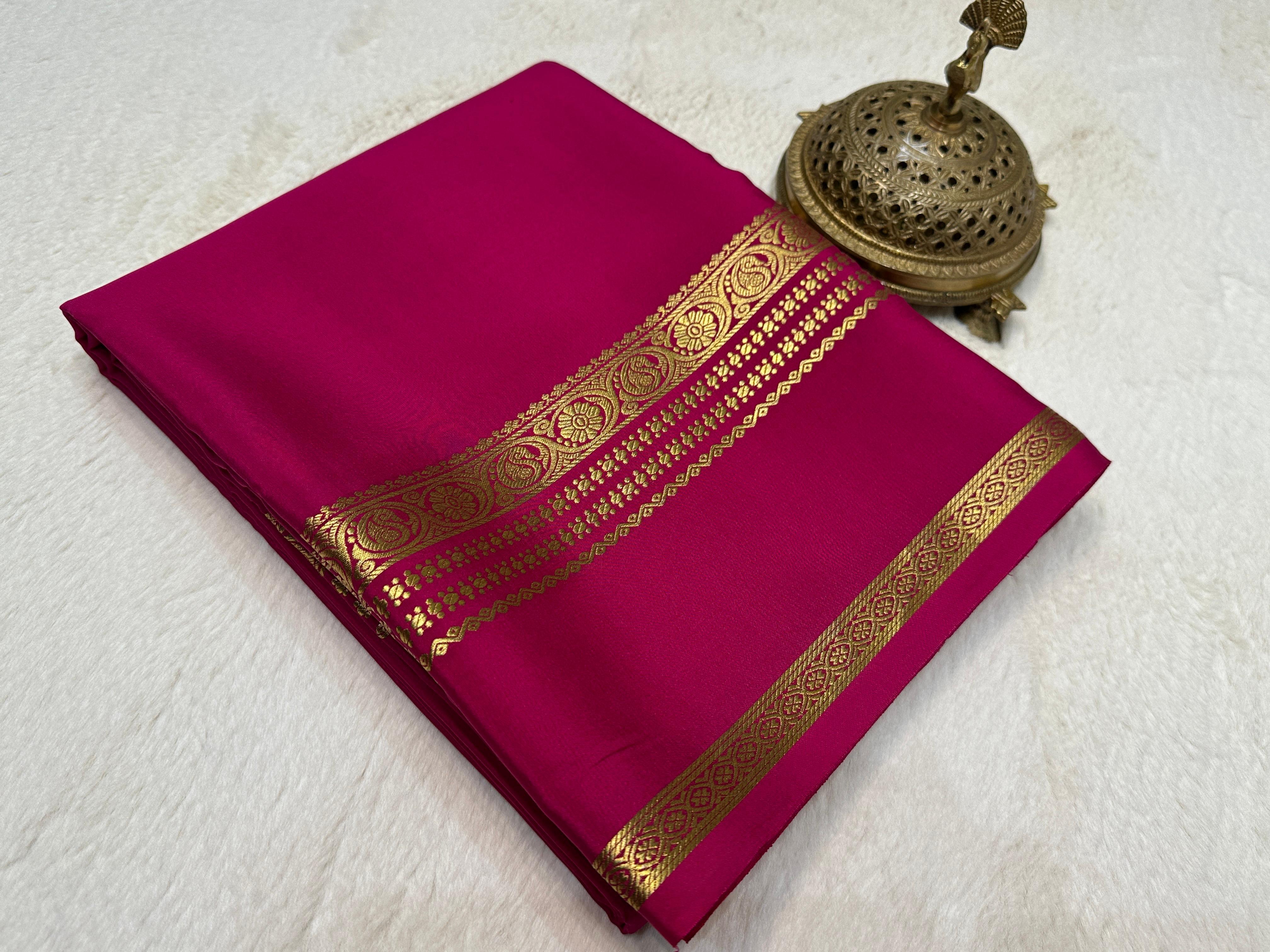 Pink Mysore Crepe Silk Saree with Silver Zari Border