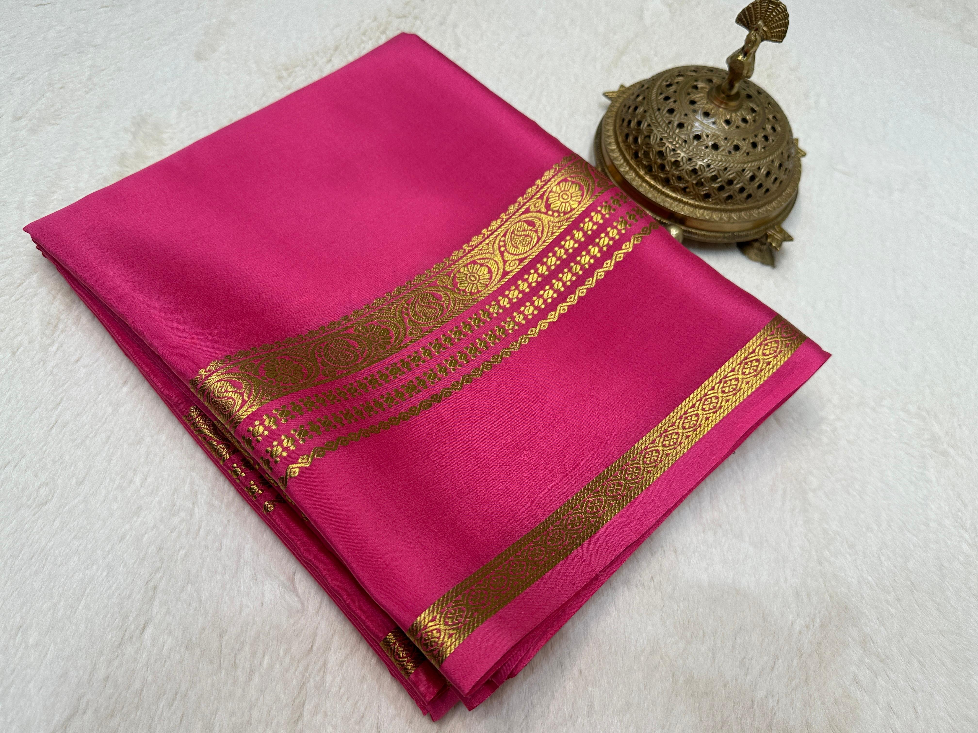Pink Mysore Crepe Silk Saree for women