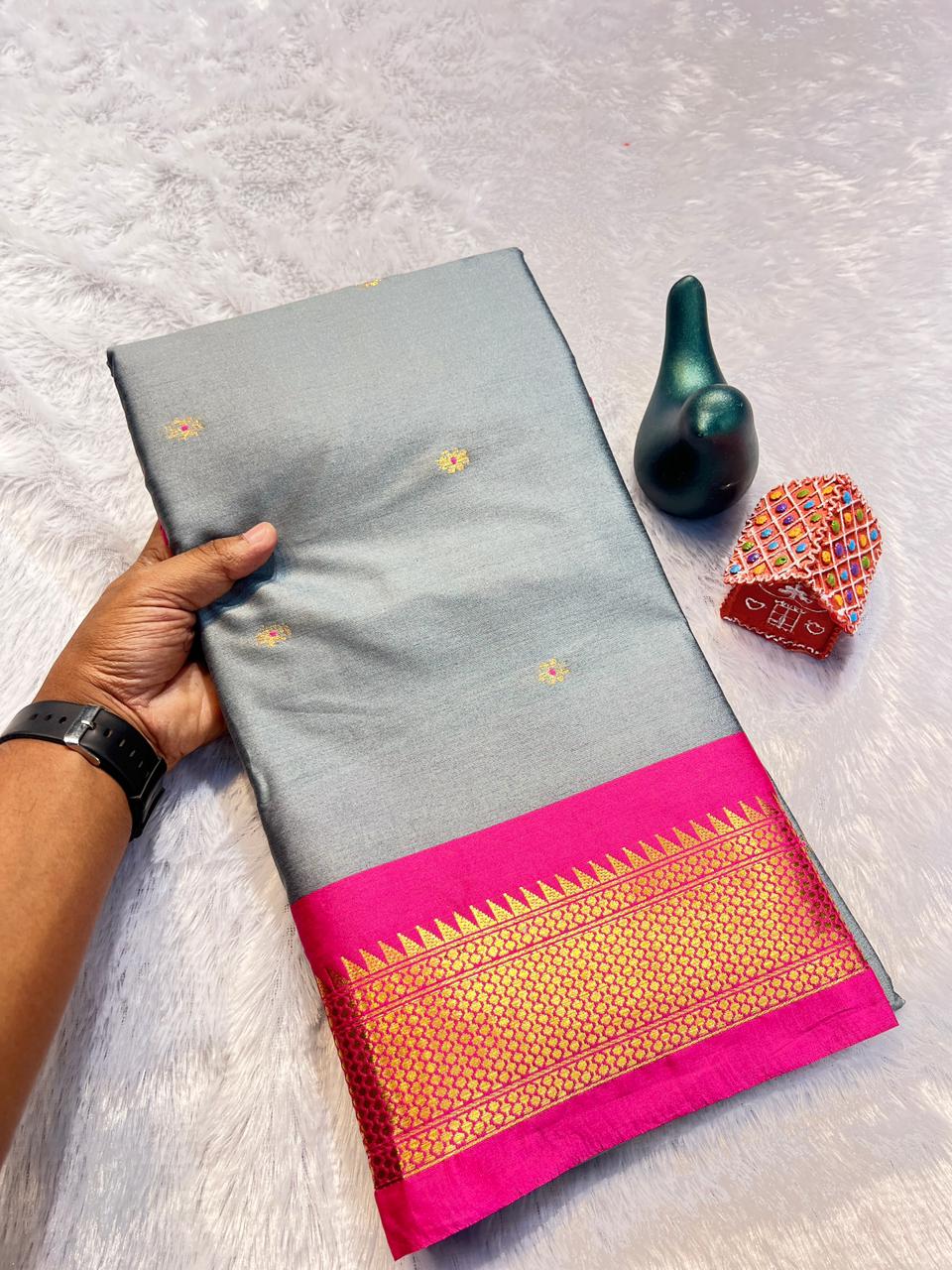 Red Zari Weaving Pure Soft cotton Silk Saree