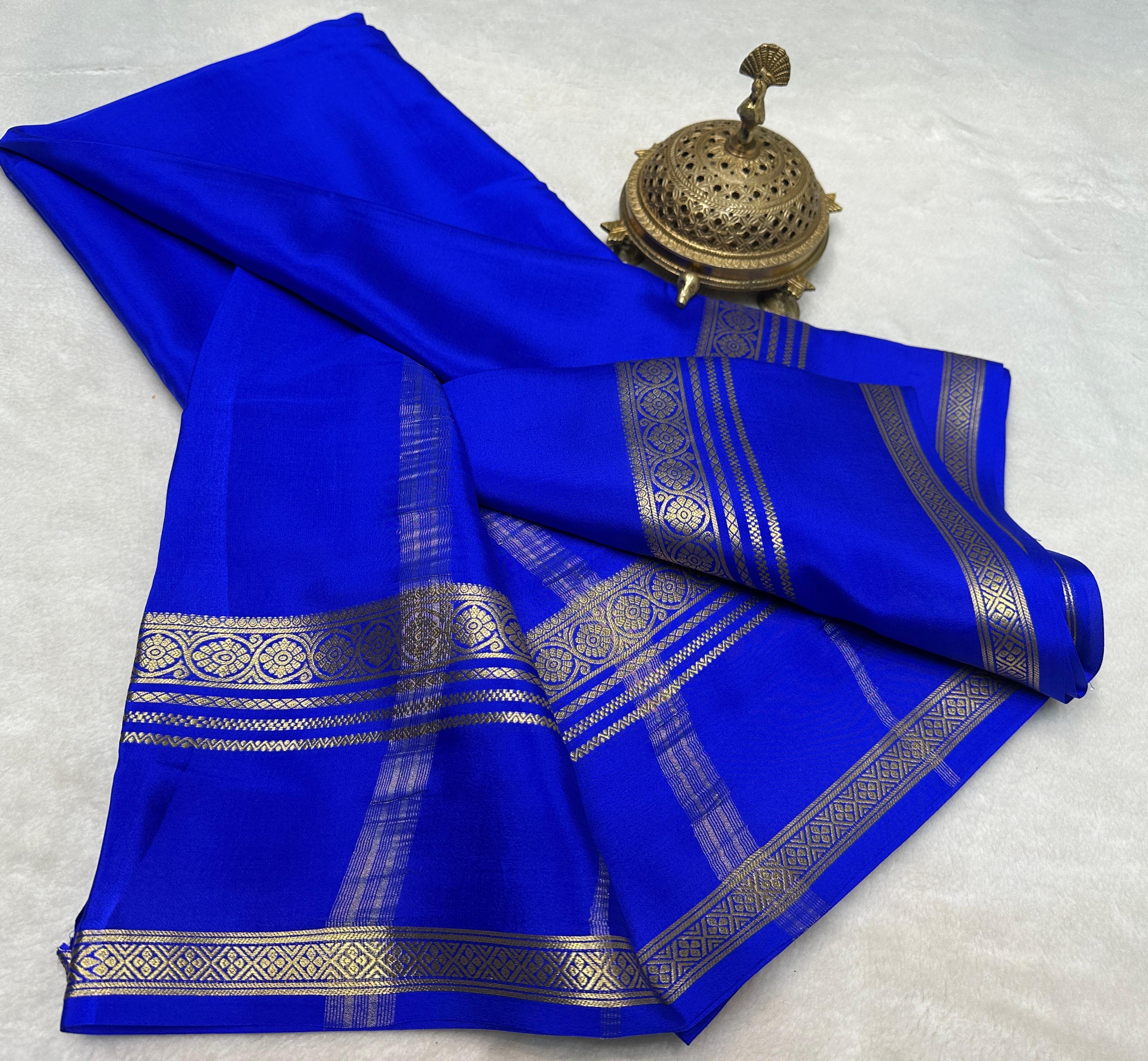 royal blue mysore silk saree contrast blouse