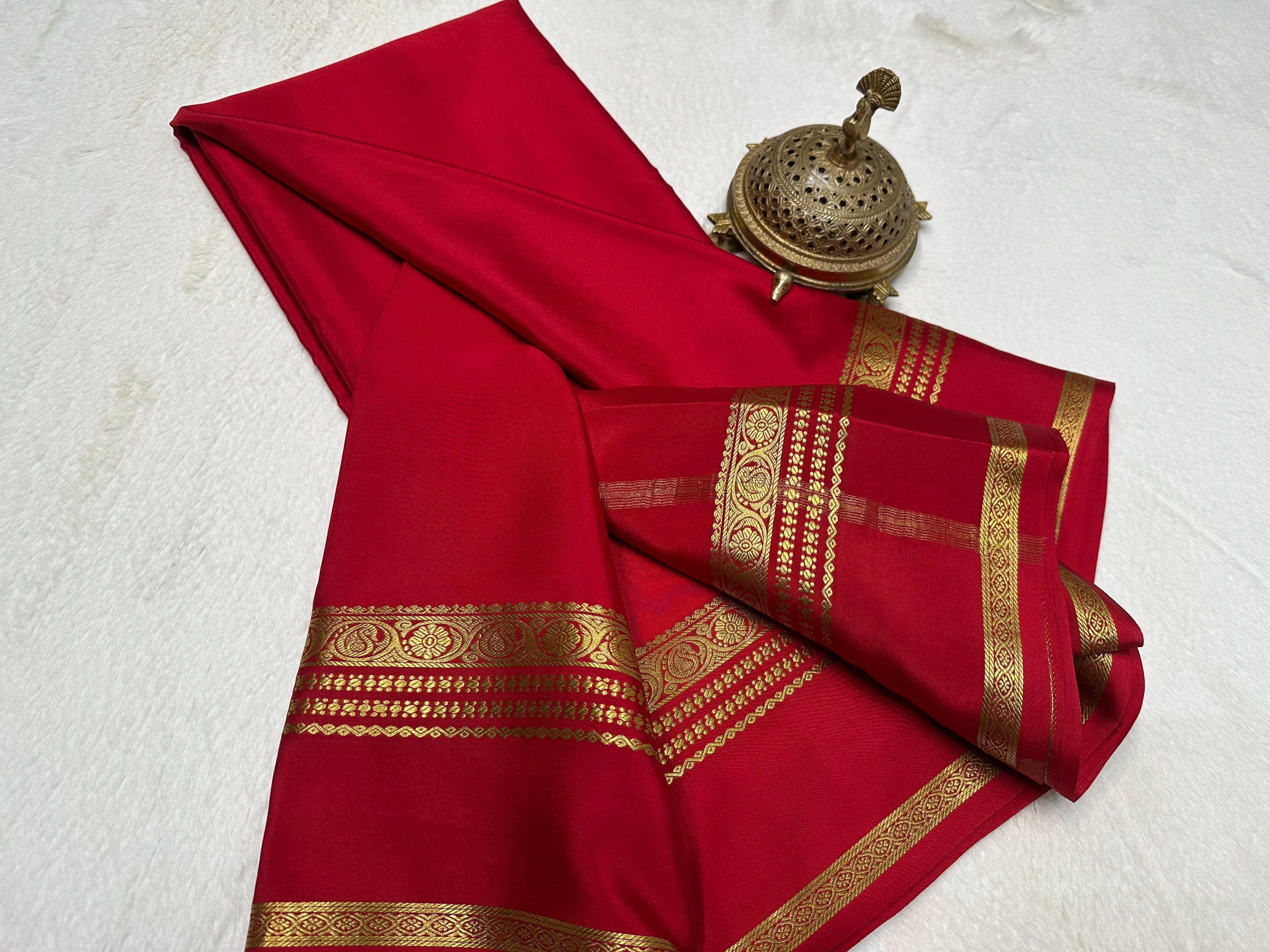 Red Mysore Crepe Silk Saree with Blouse